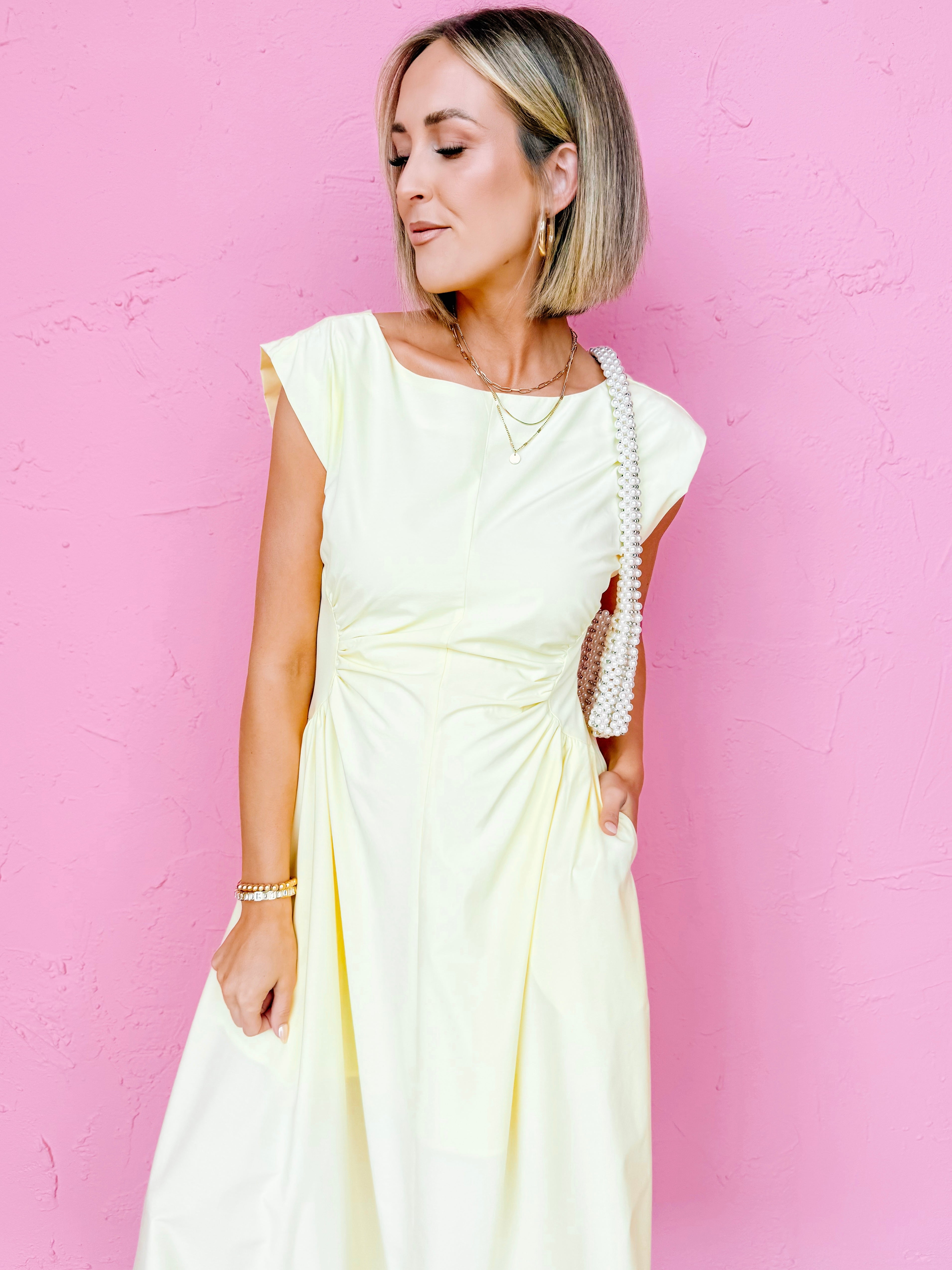 Baye Side Panel Midi Dress-Yellow