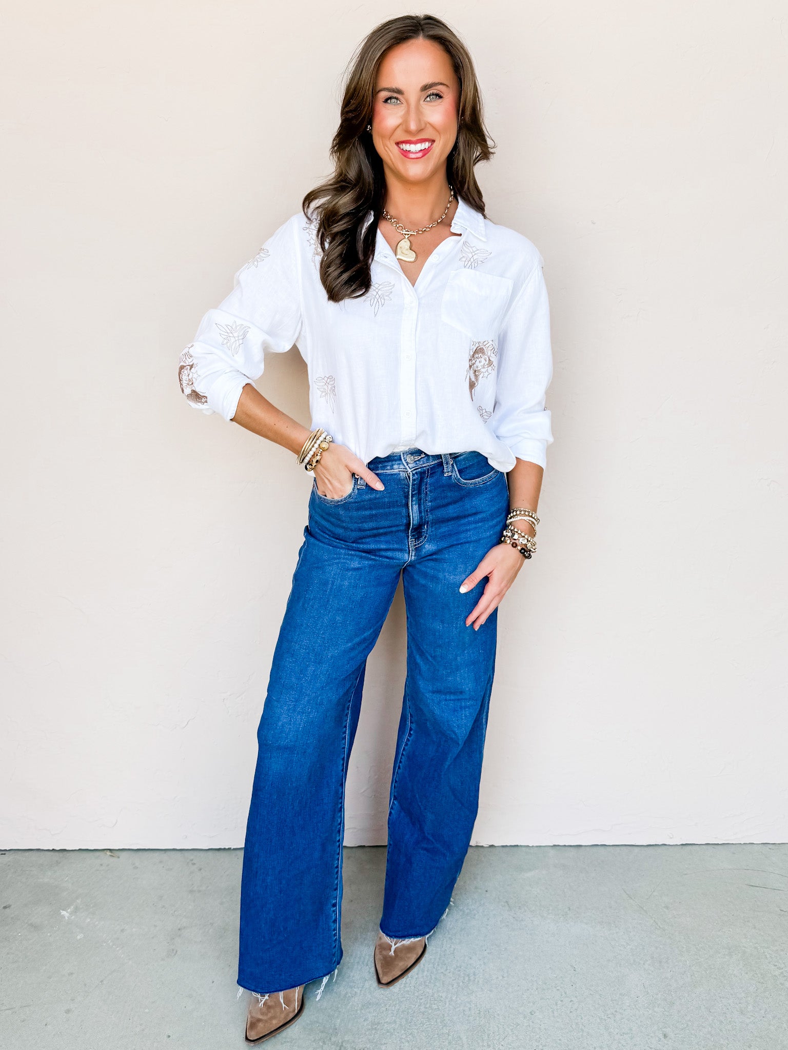 Be A Legend Embroidered Button Front Top