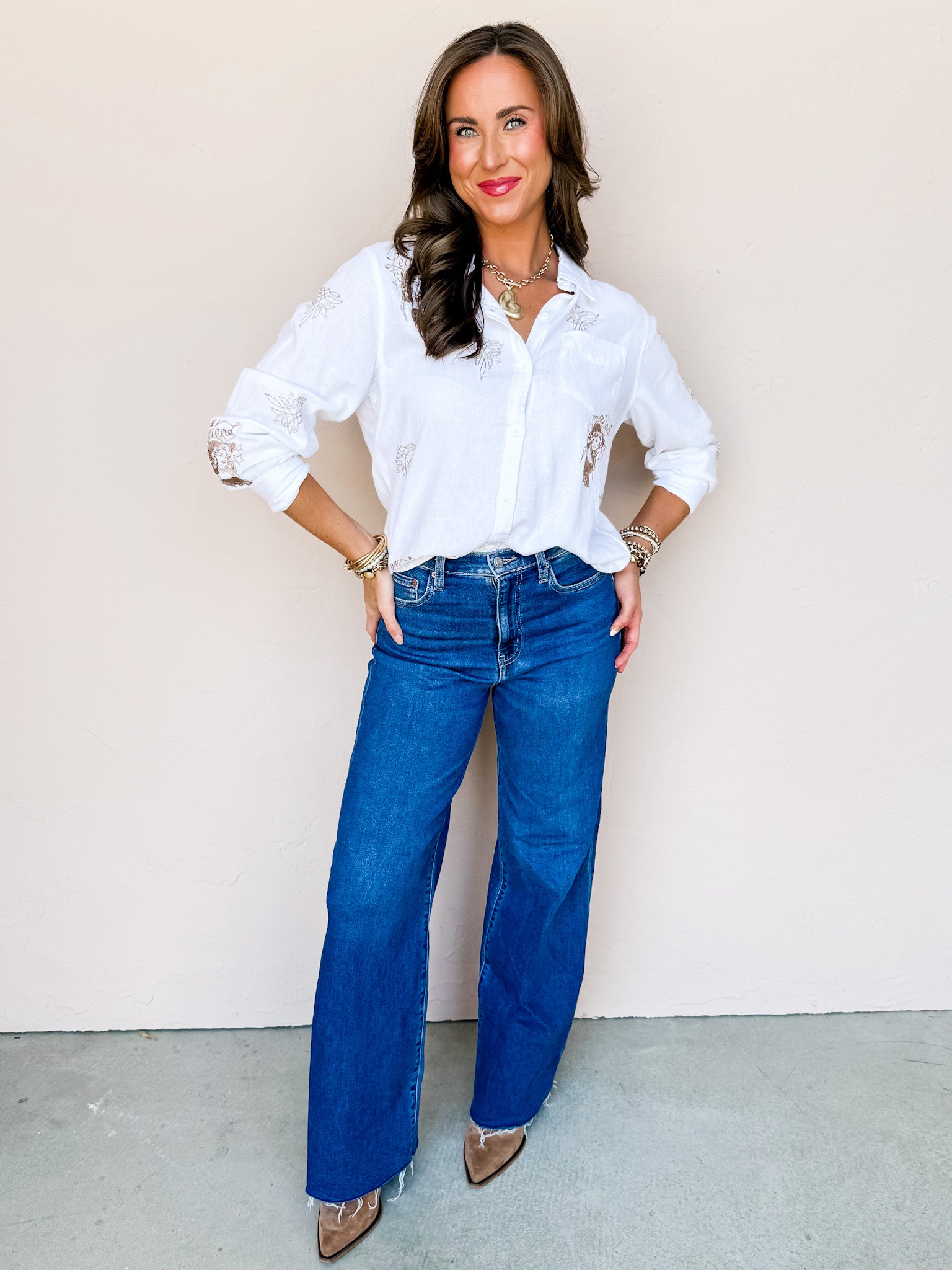 Be A Legend Embroidered Button Front Top