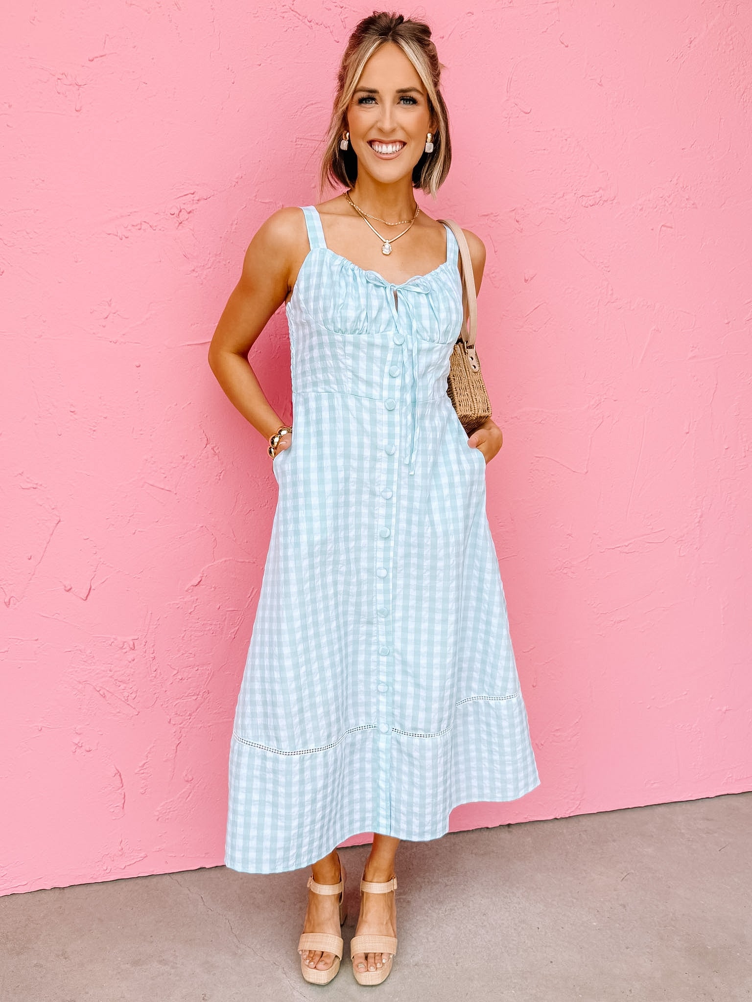 Belle Gingham Button Front Midi Dress