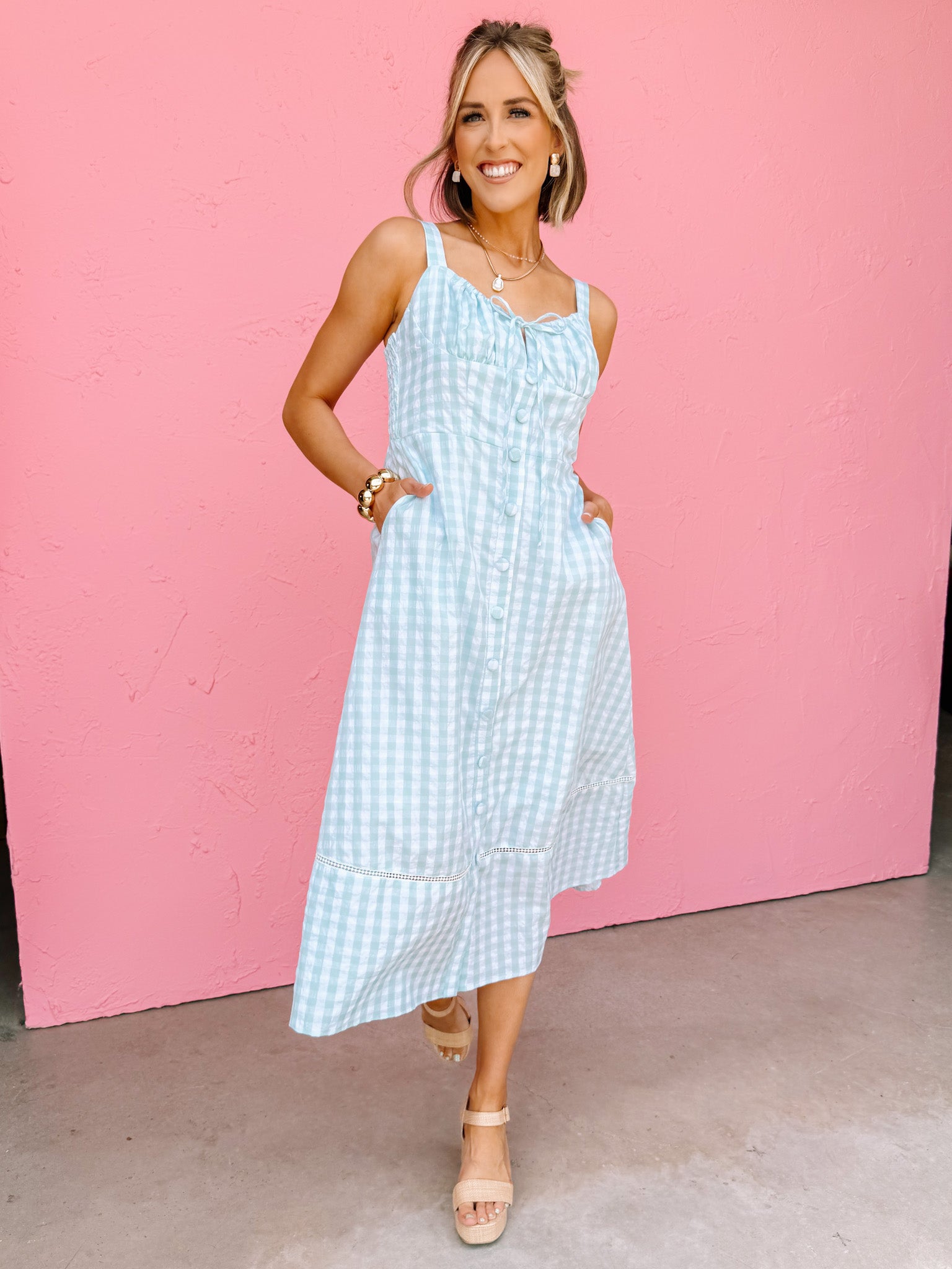 Belle Gingham Button Front Midi Dress