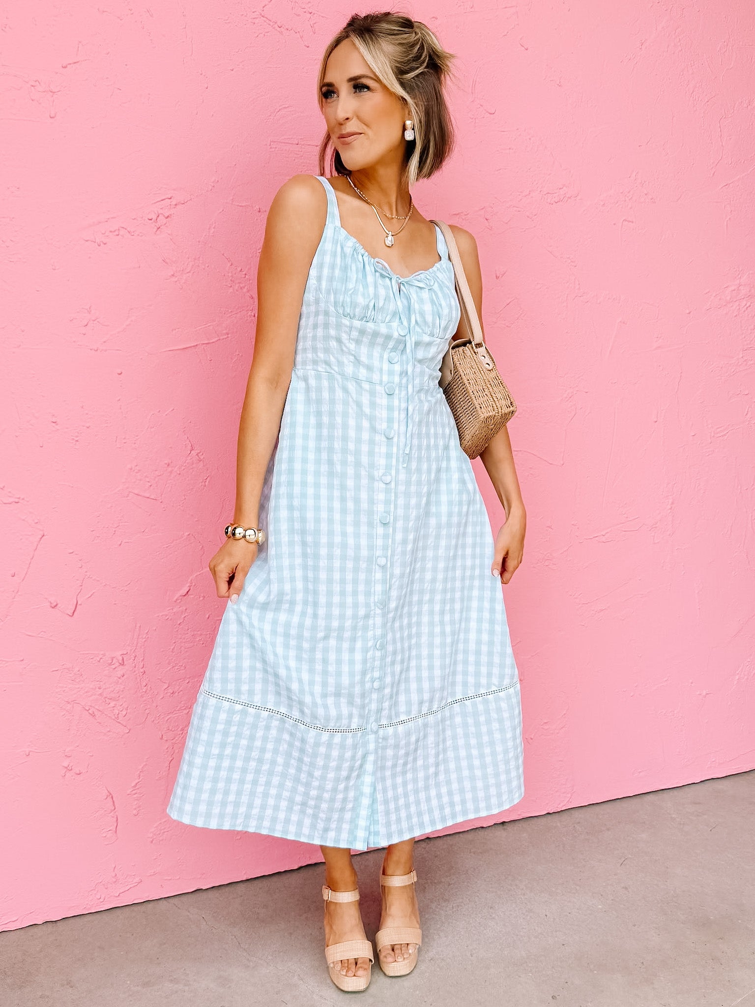 Belle Gingham Button Front Midi Dress