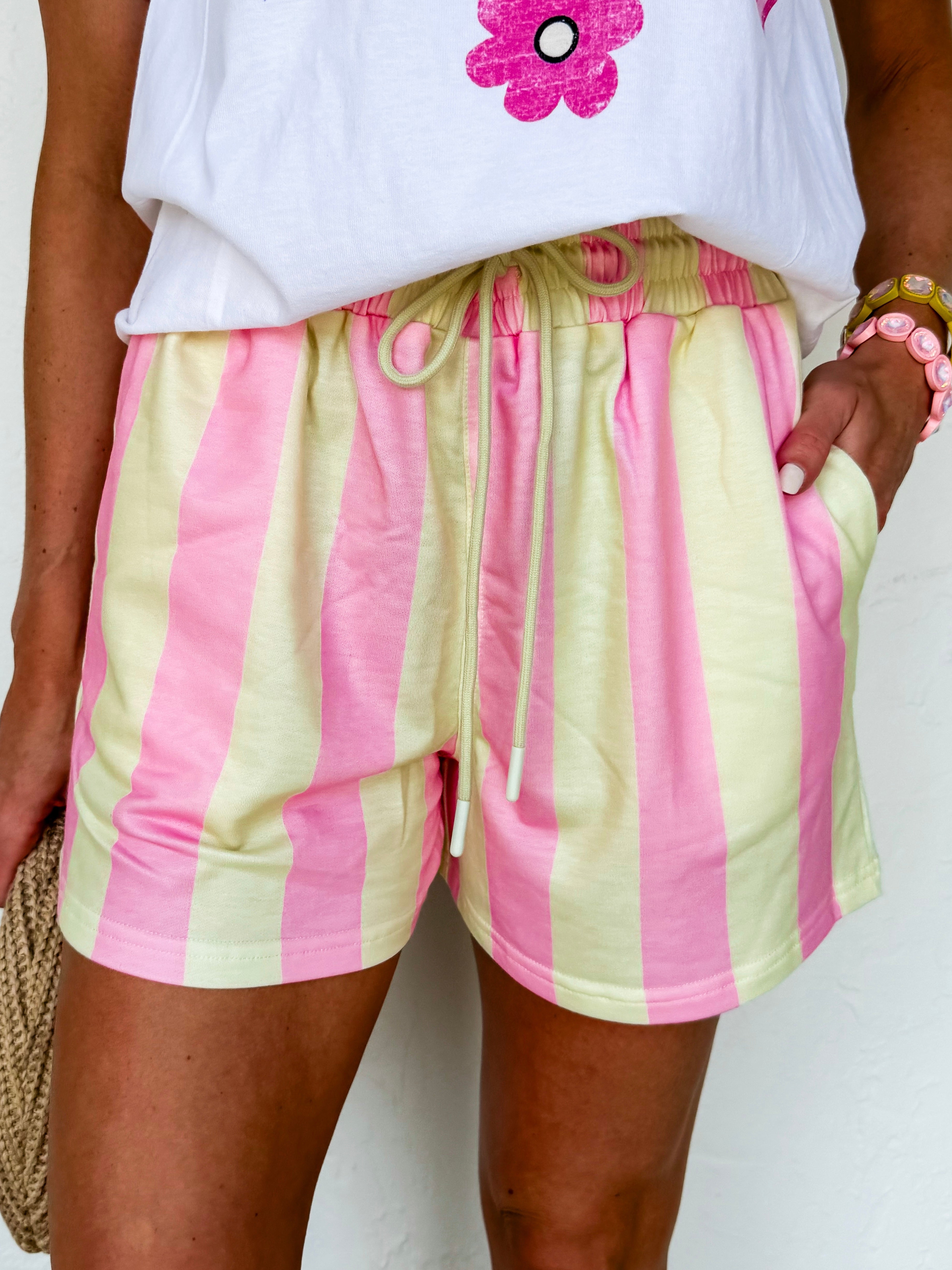 Bexley Stripe Drawstring Shorts-Pink
