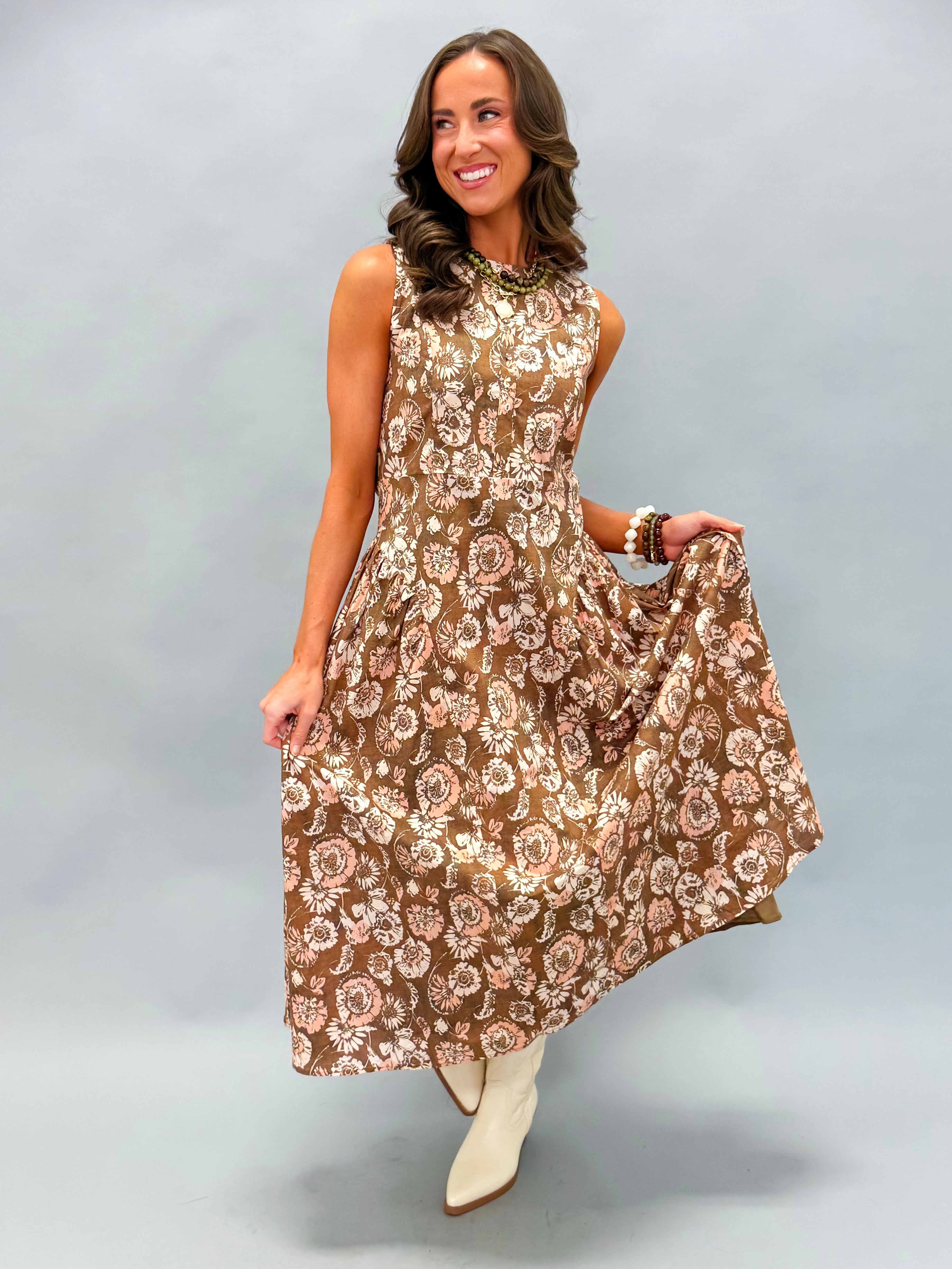 Blake Basque Waist Printed Midi Dress