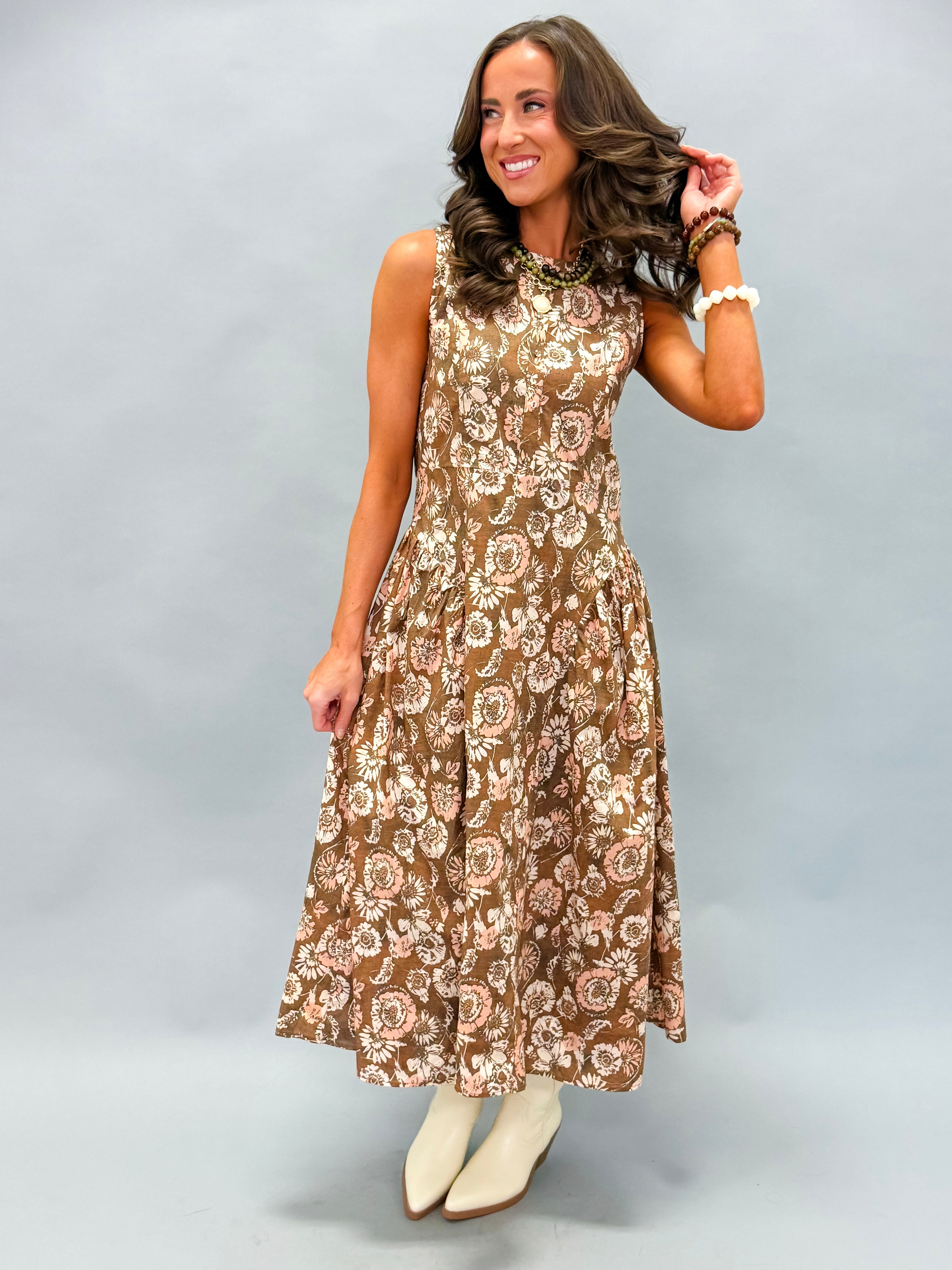 Blake Basque Waist Printed Midi Dress