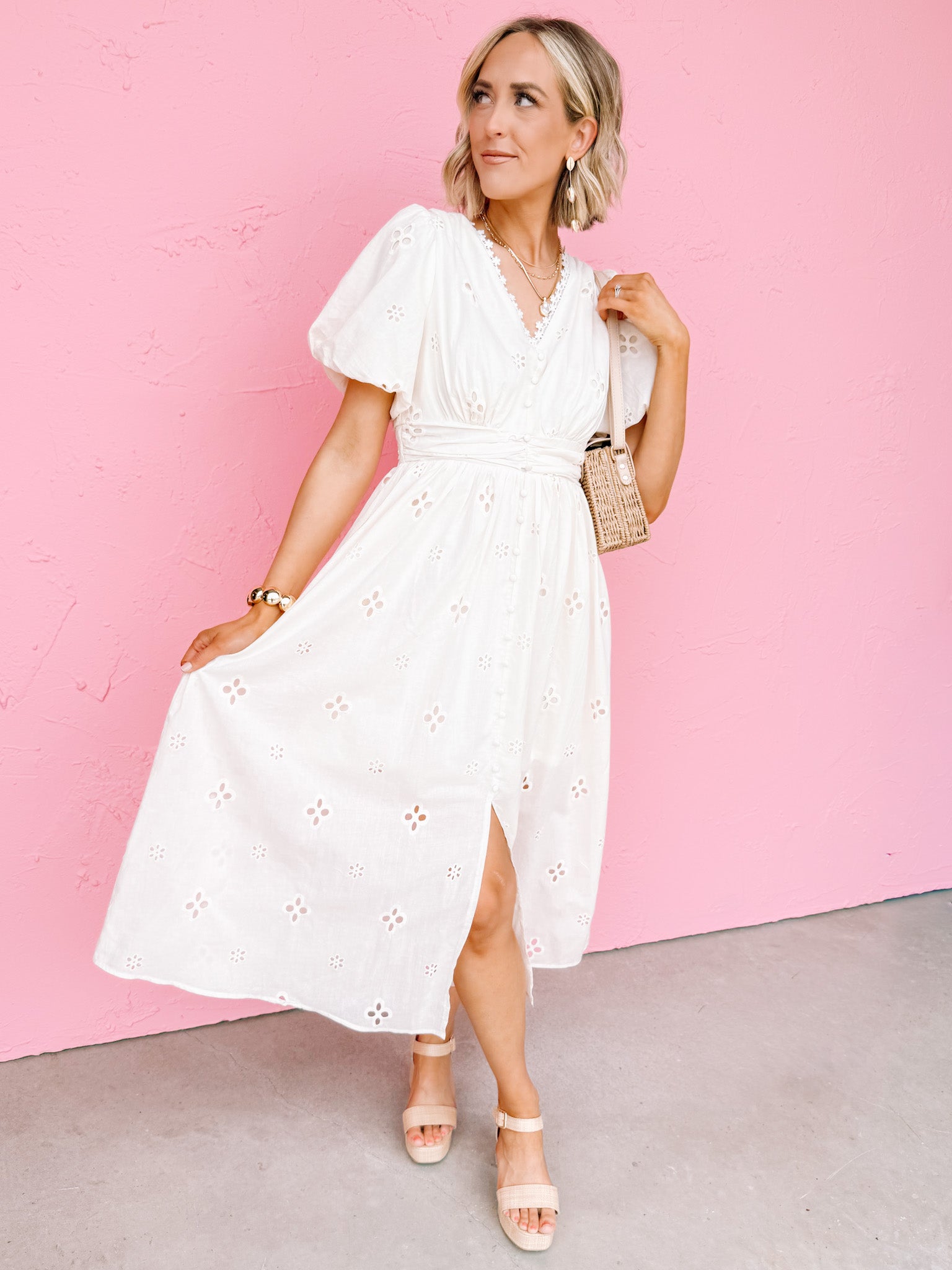 lace button-front midi dress Women's Floral Lace Midi Dress