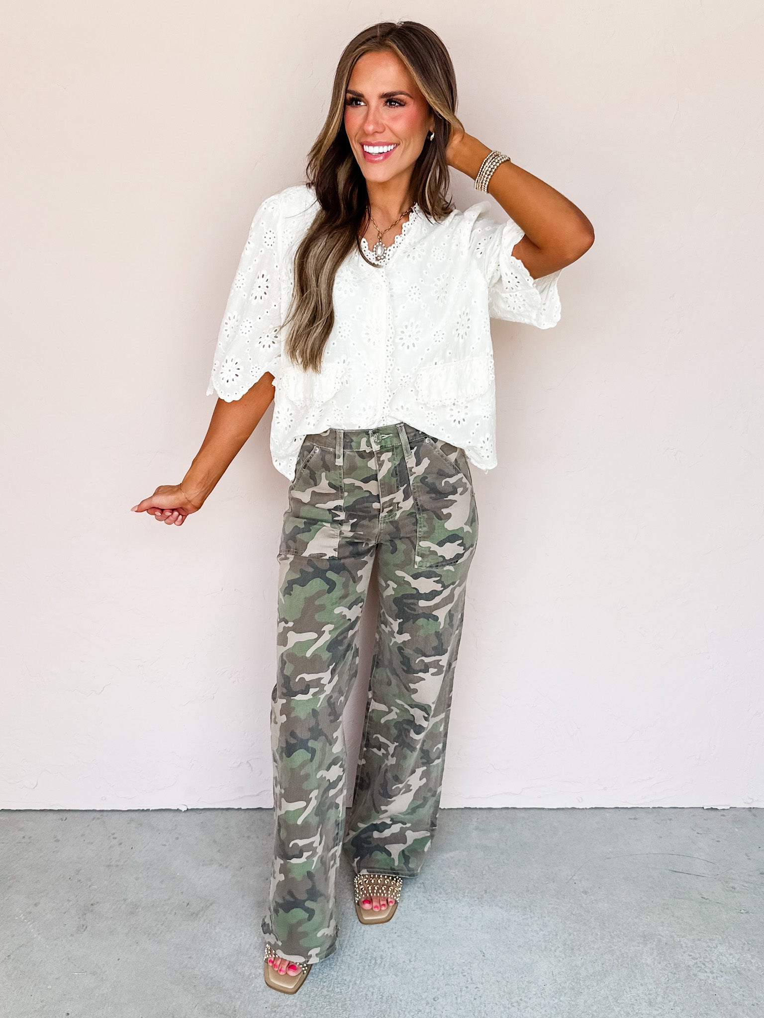 Boho Harmony Scalloped Eyelet Top