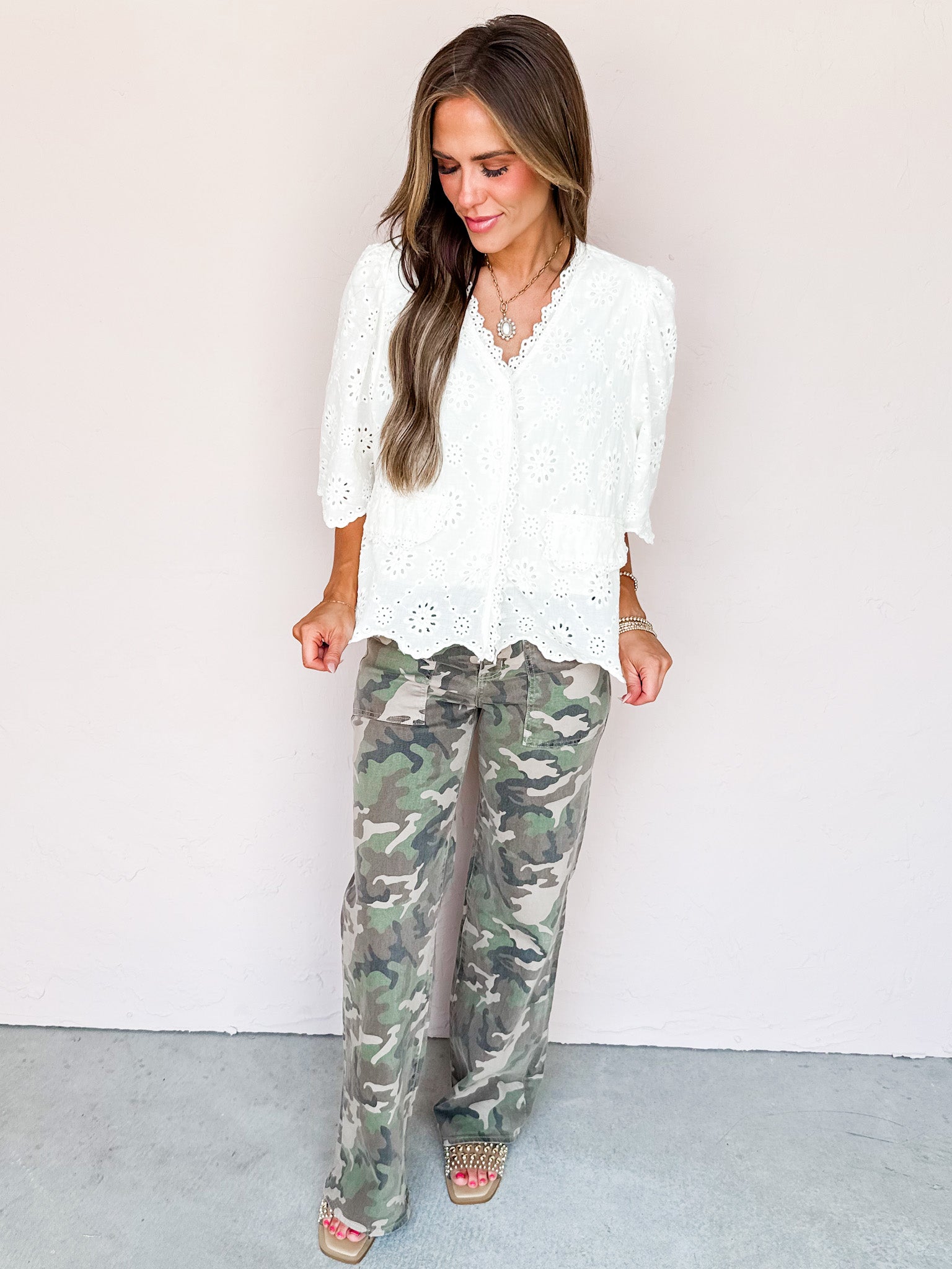 Boho Harmony Scalloped Eyelet Top