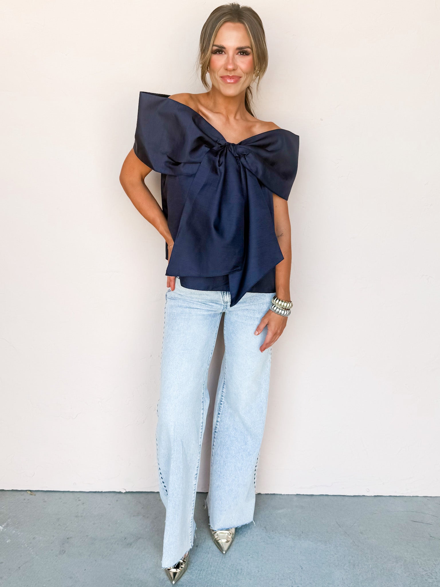 Bowed Beauty Off The Shoulder Top-Ink