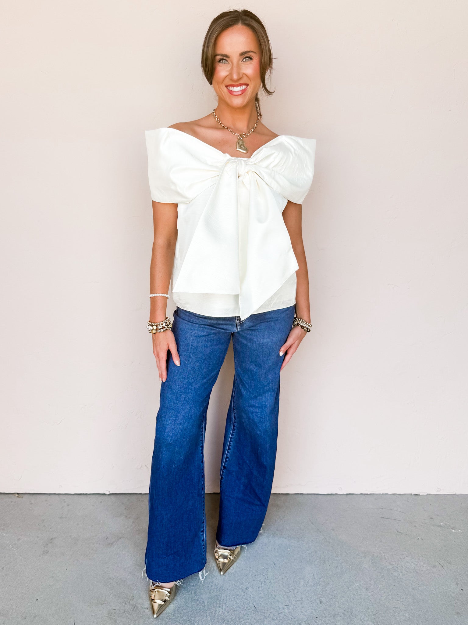 Bowed Beauty Off The Shoulder Top-Ivory