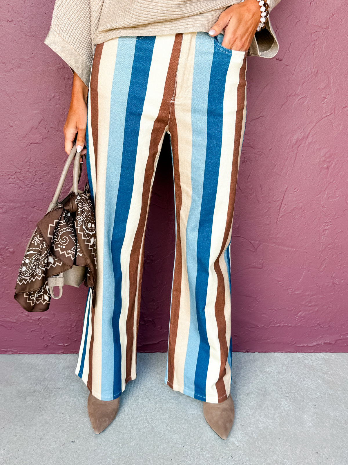 Brandy Multi Stripe Wide Leg Pants-Blue Multi
