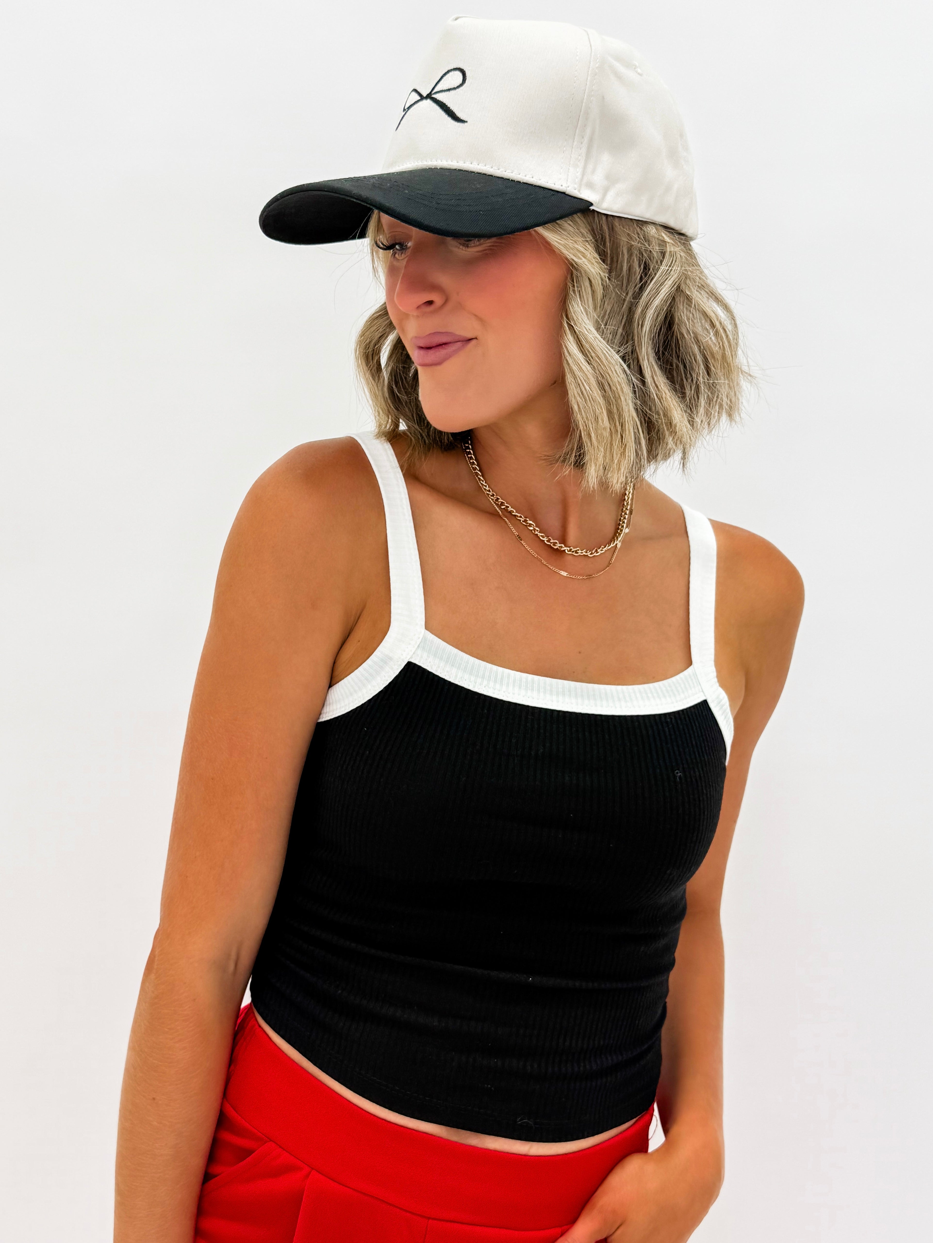 Bree Contrast Tank Top-Black