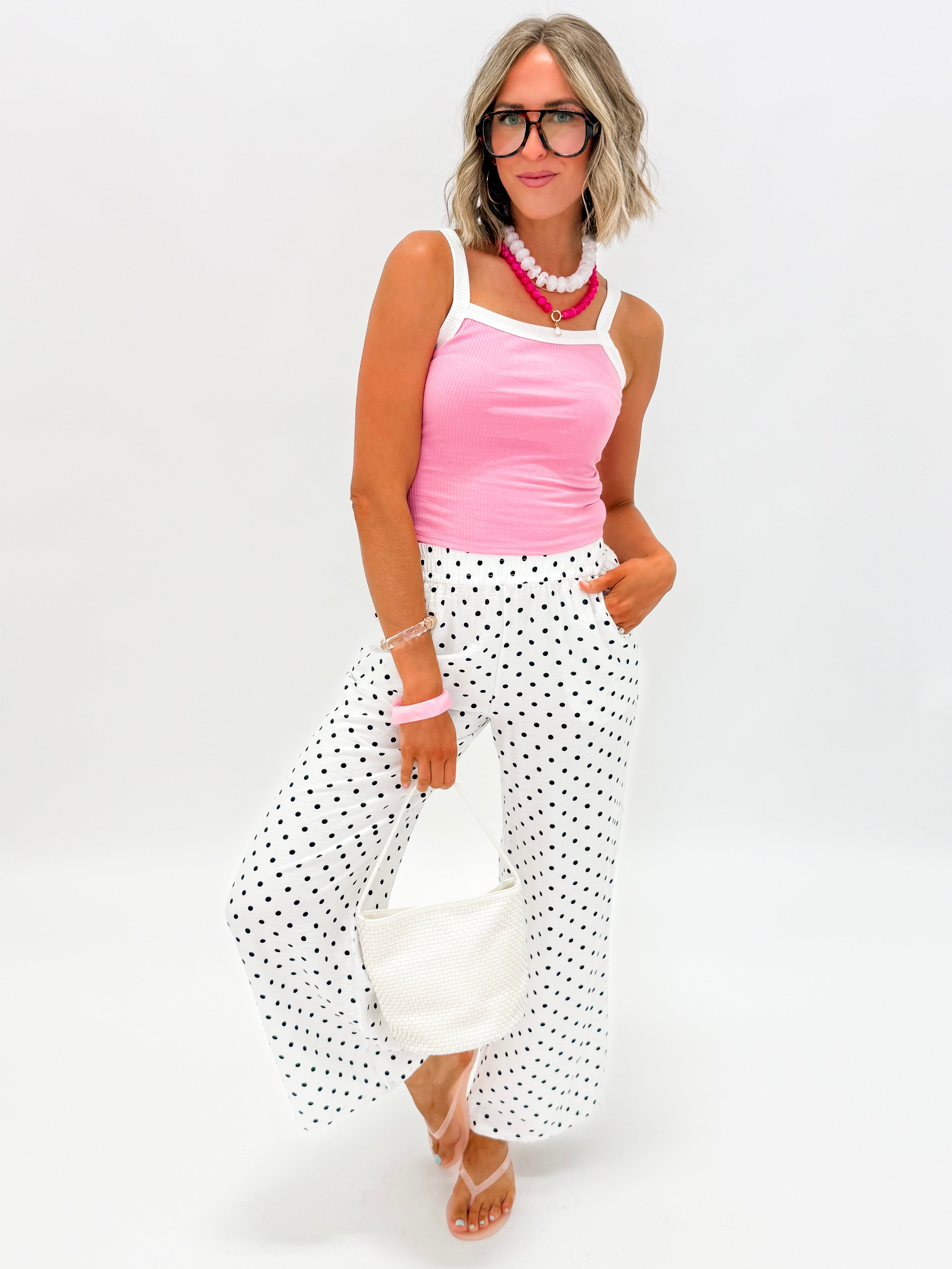 Bree Contrast Tank Top-Pink