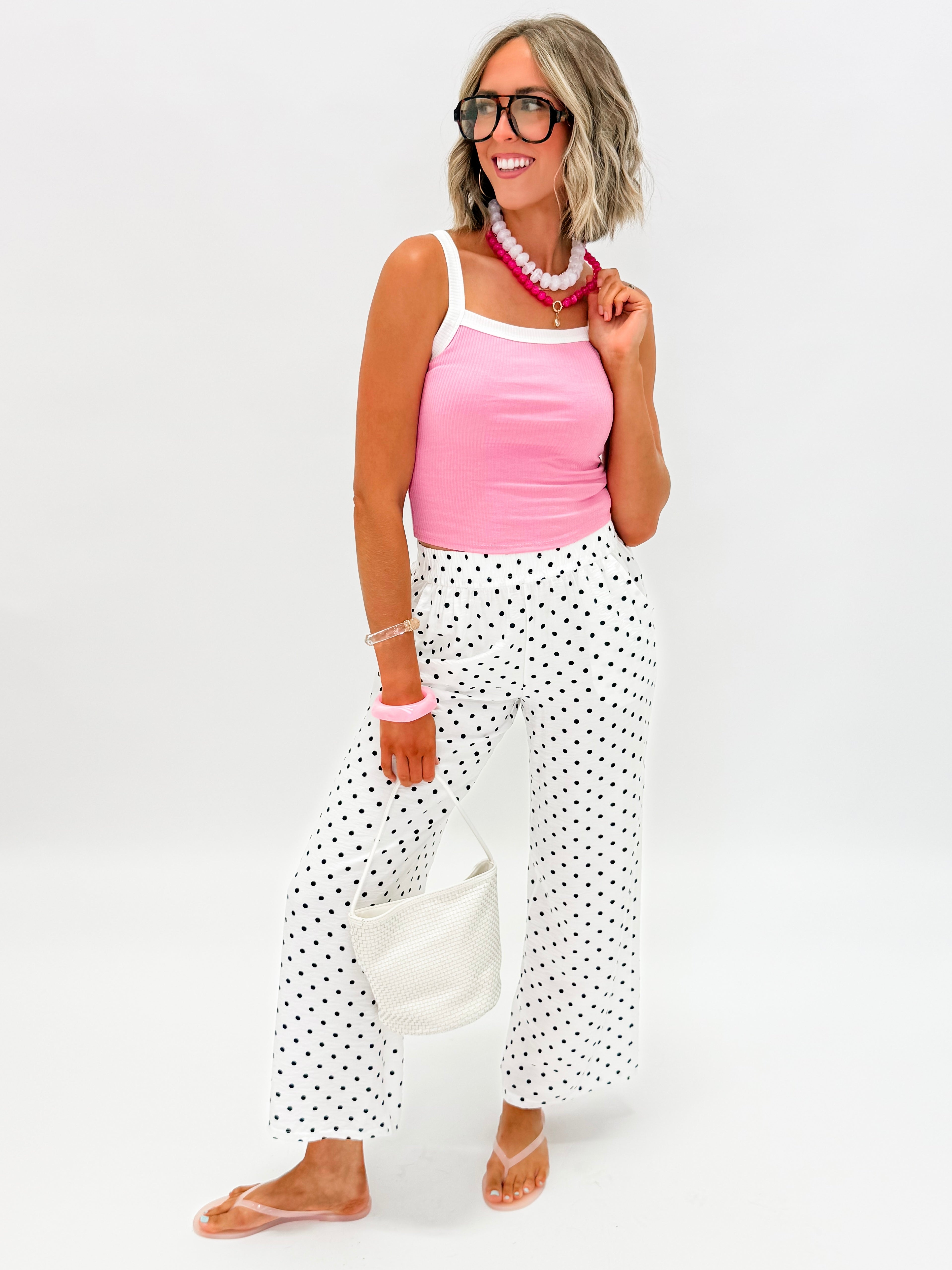 Bree Contrast Tank Top-Pink