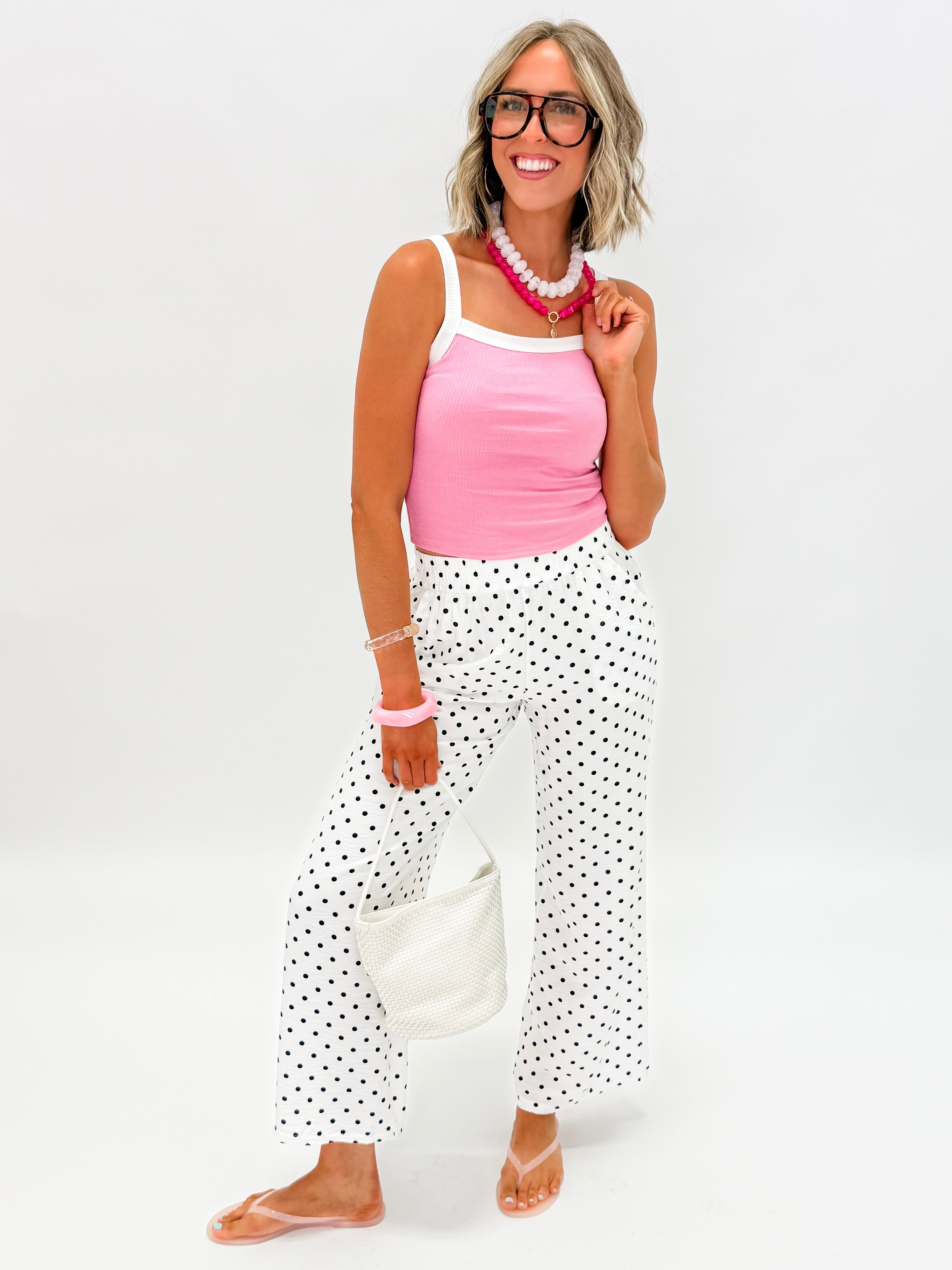 Bree Contrast Tank Top-Pink