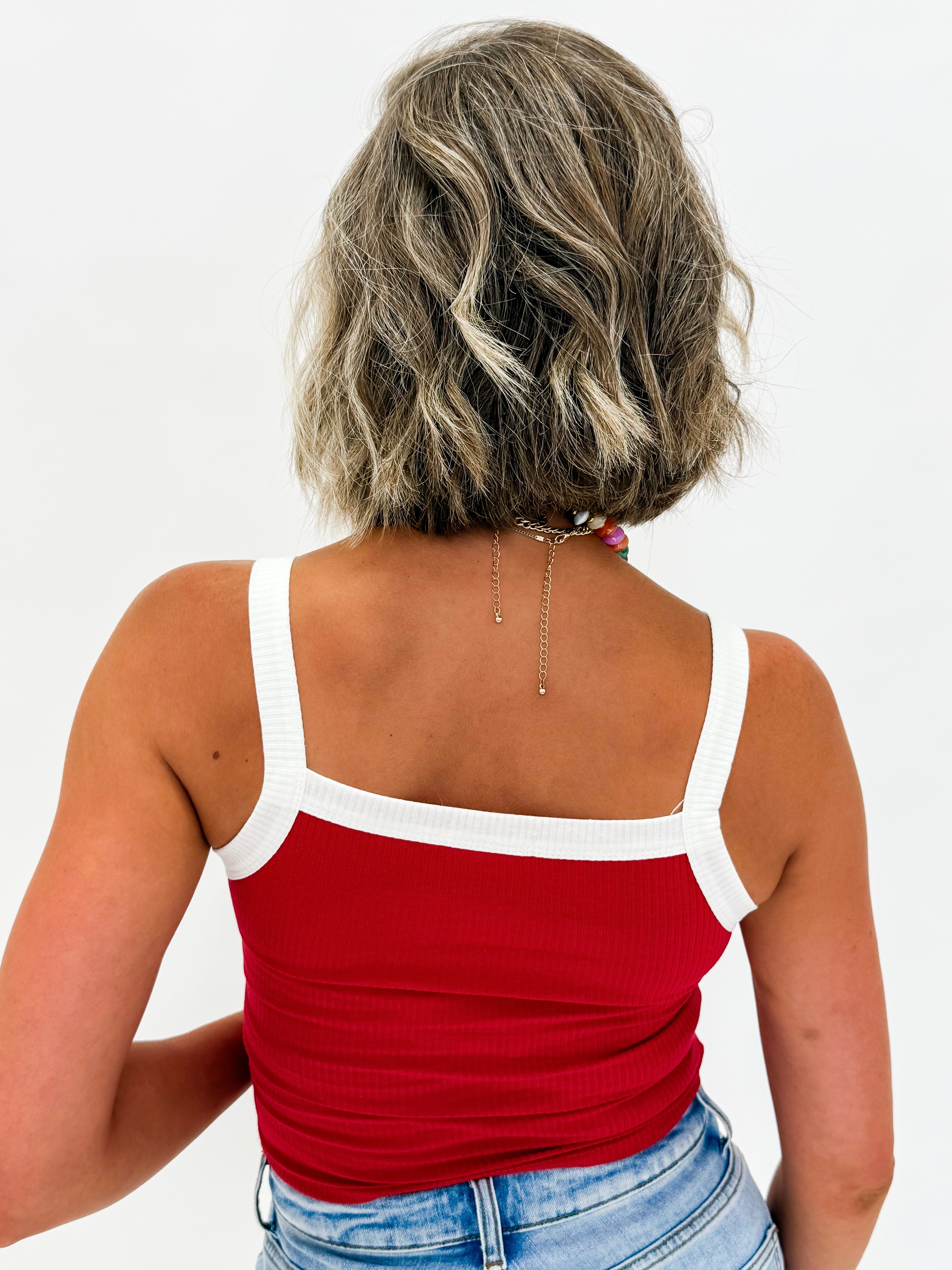 Bree Contrast Tank Top-Red