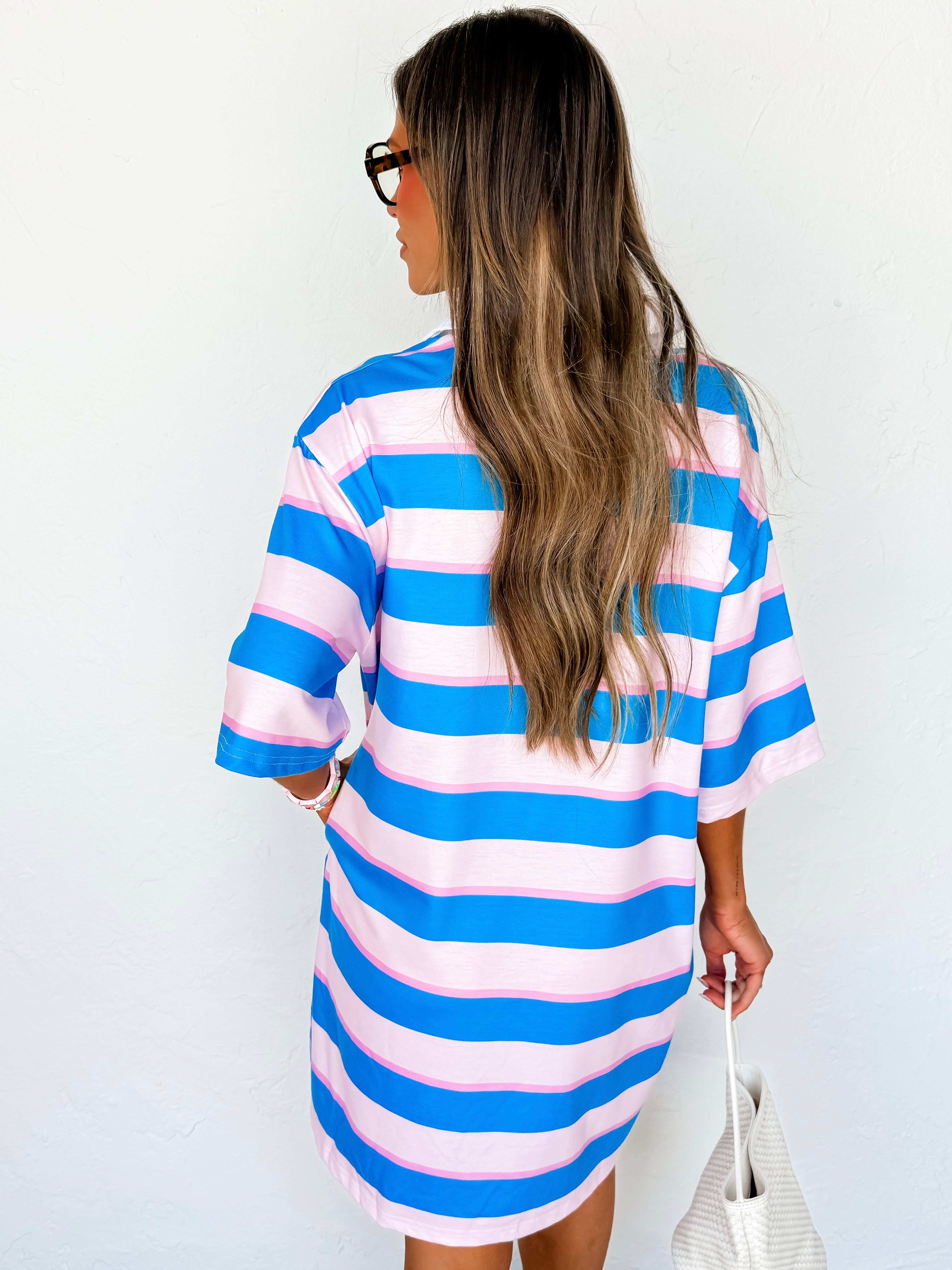 Brynlee Oversized Rugby Mini Dress-Blue