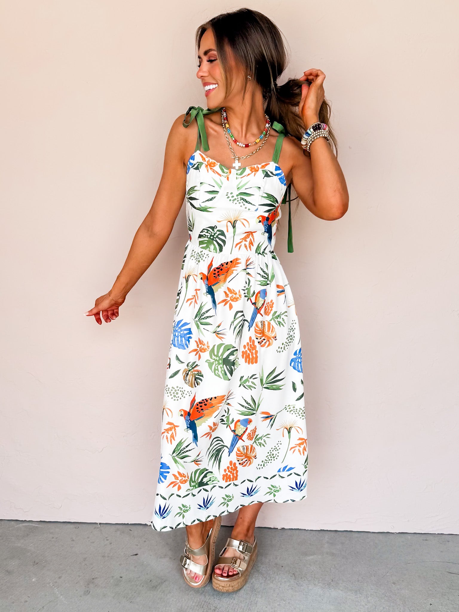 By The Bay Shoulder Tie Midi Dress
