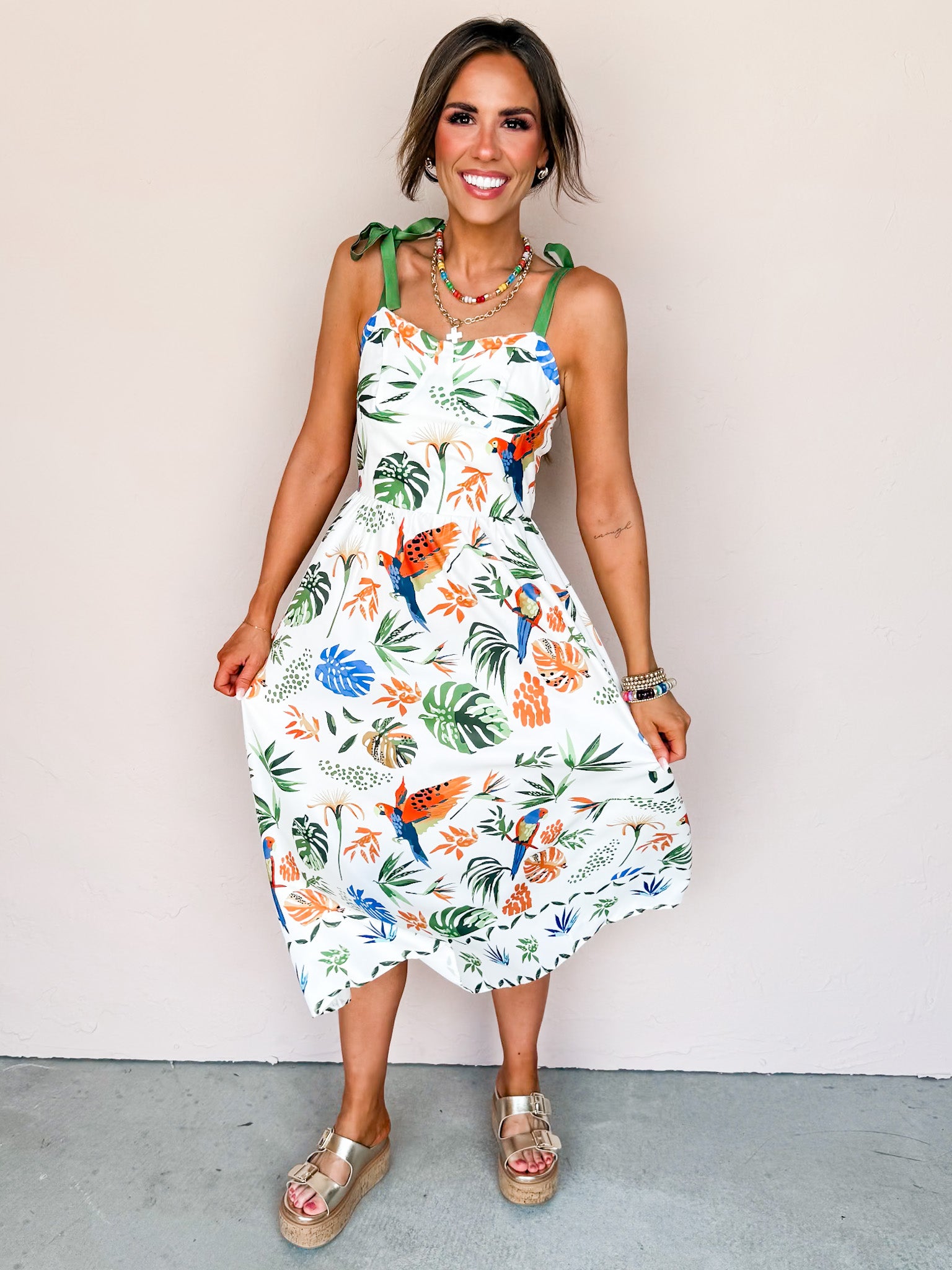 By The Bay Shoulder Tie Midi Dress