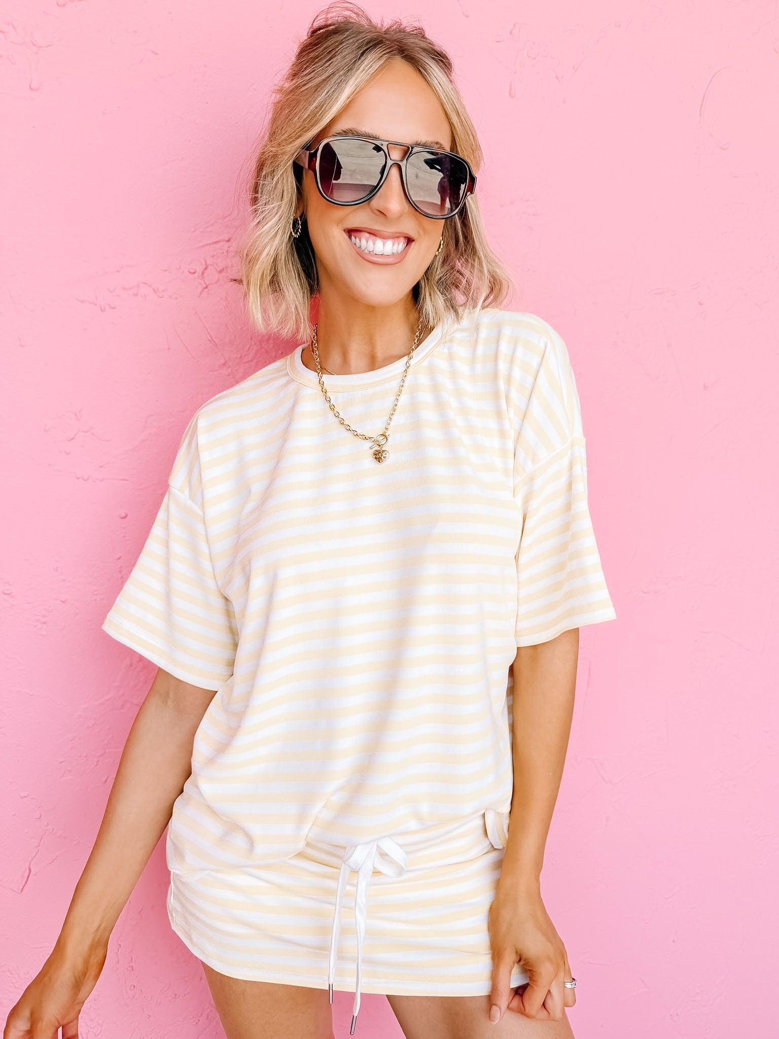 Cali Oversized Stripe Top-Yellow