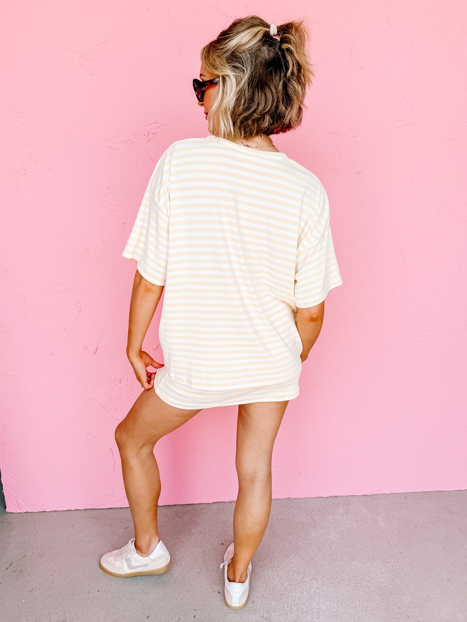 Cali Oversized Stripe Top-Yellow