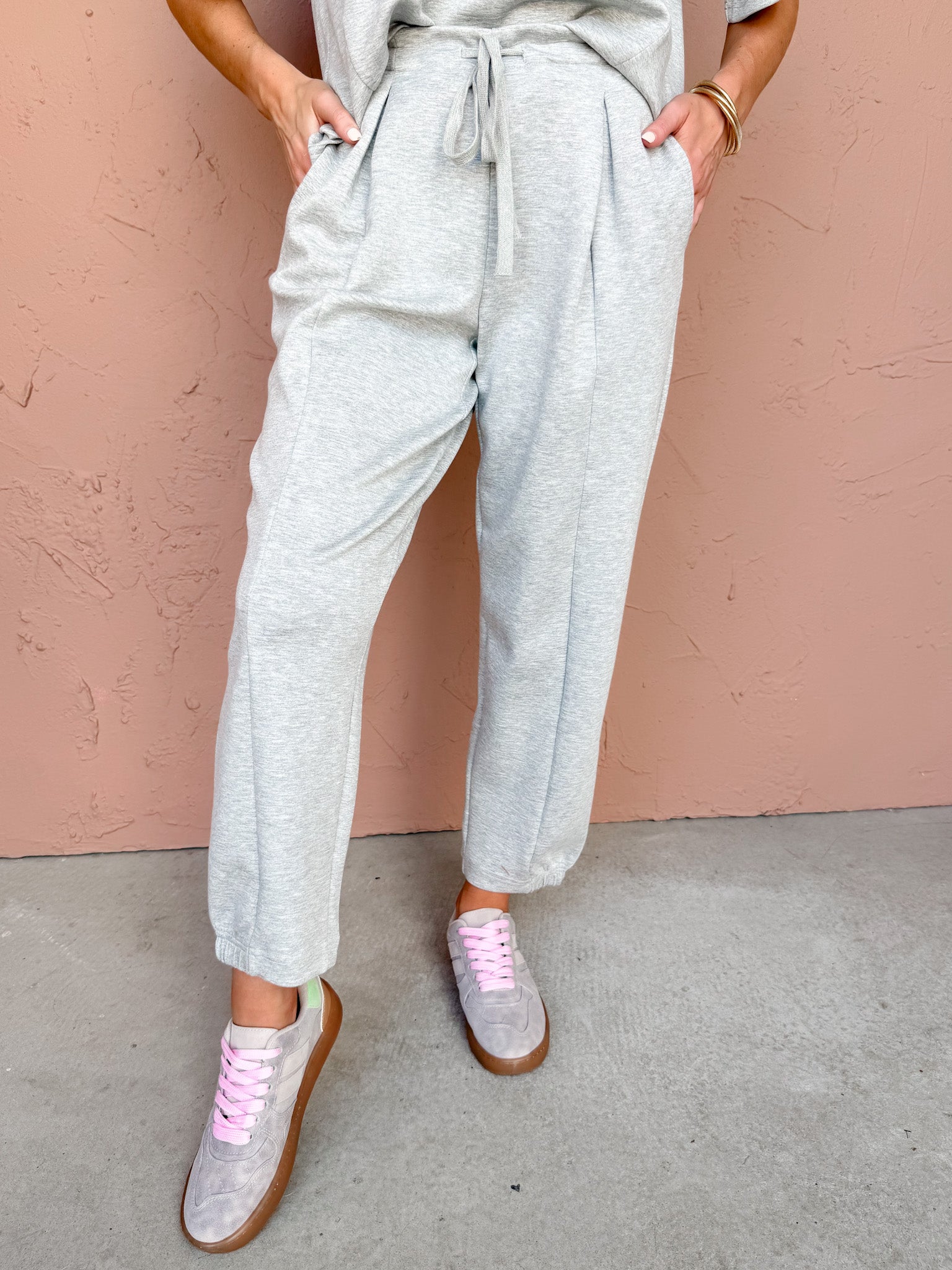 Calming Energy Pleated Joggers-Heather Grey