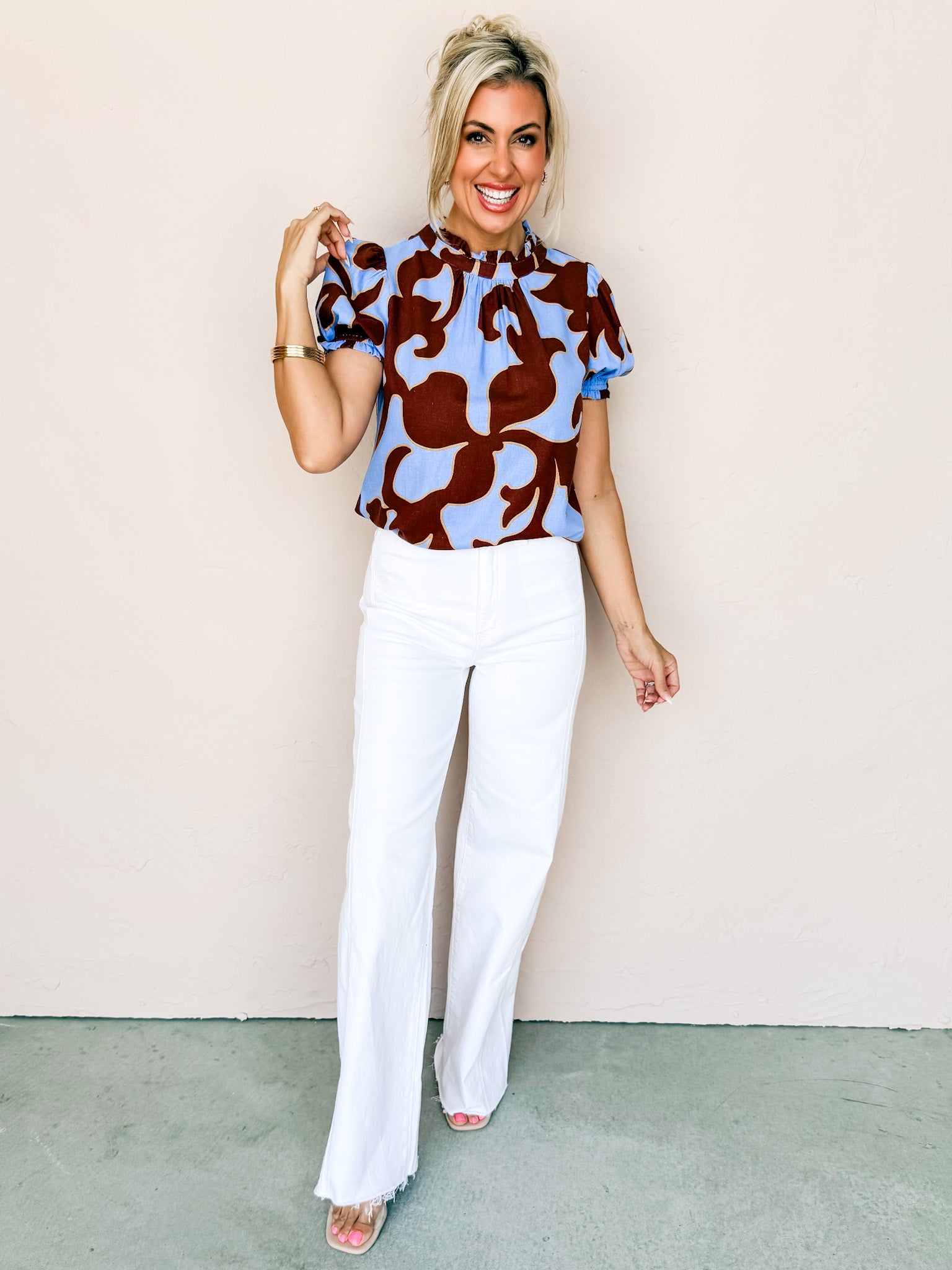 Canyon And Sky Floral Puff Sleeve Top