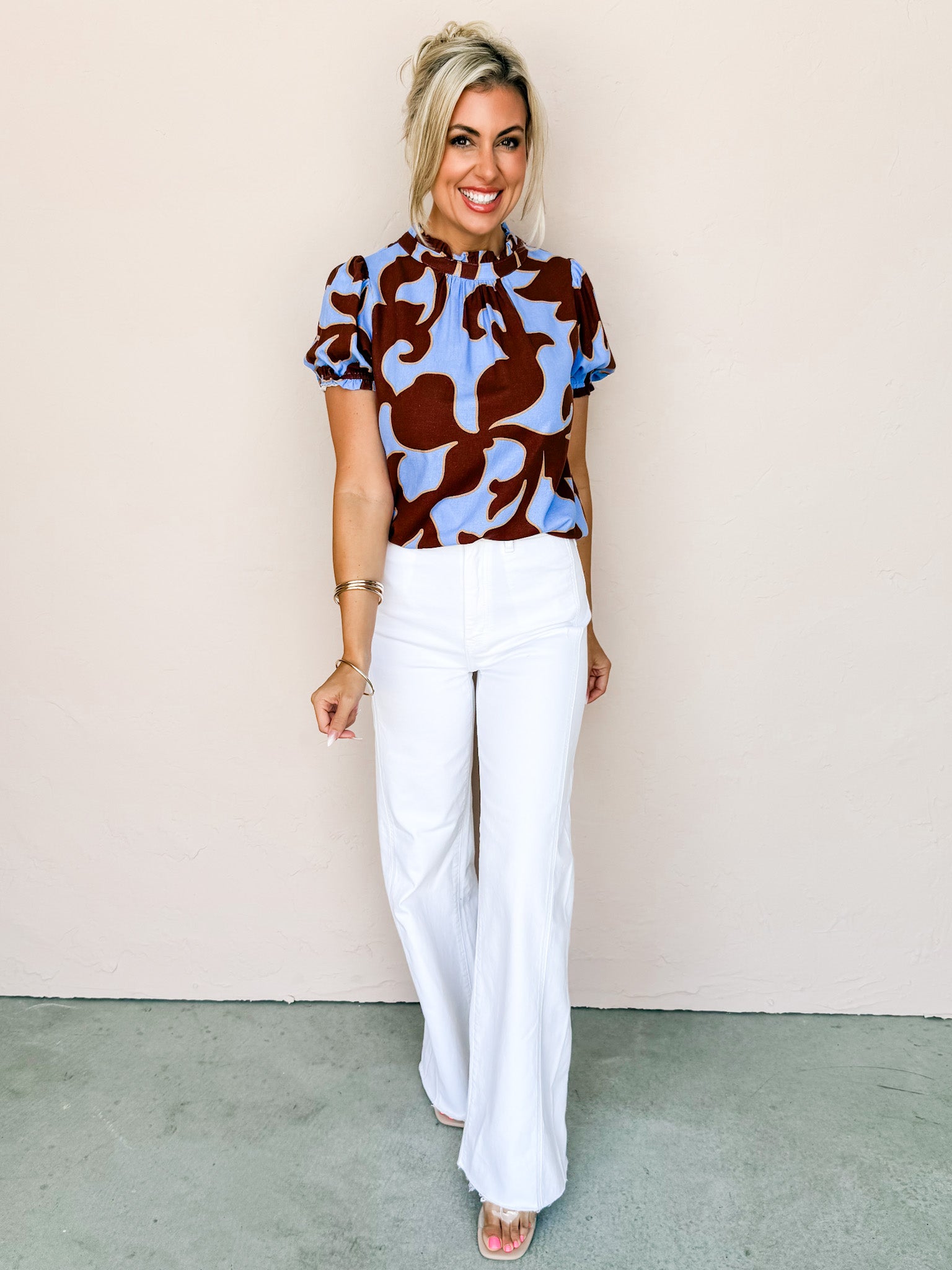 Canyon And Sky Floral Puff Sleeve Top