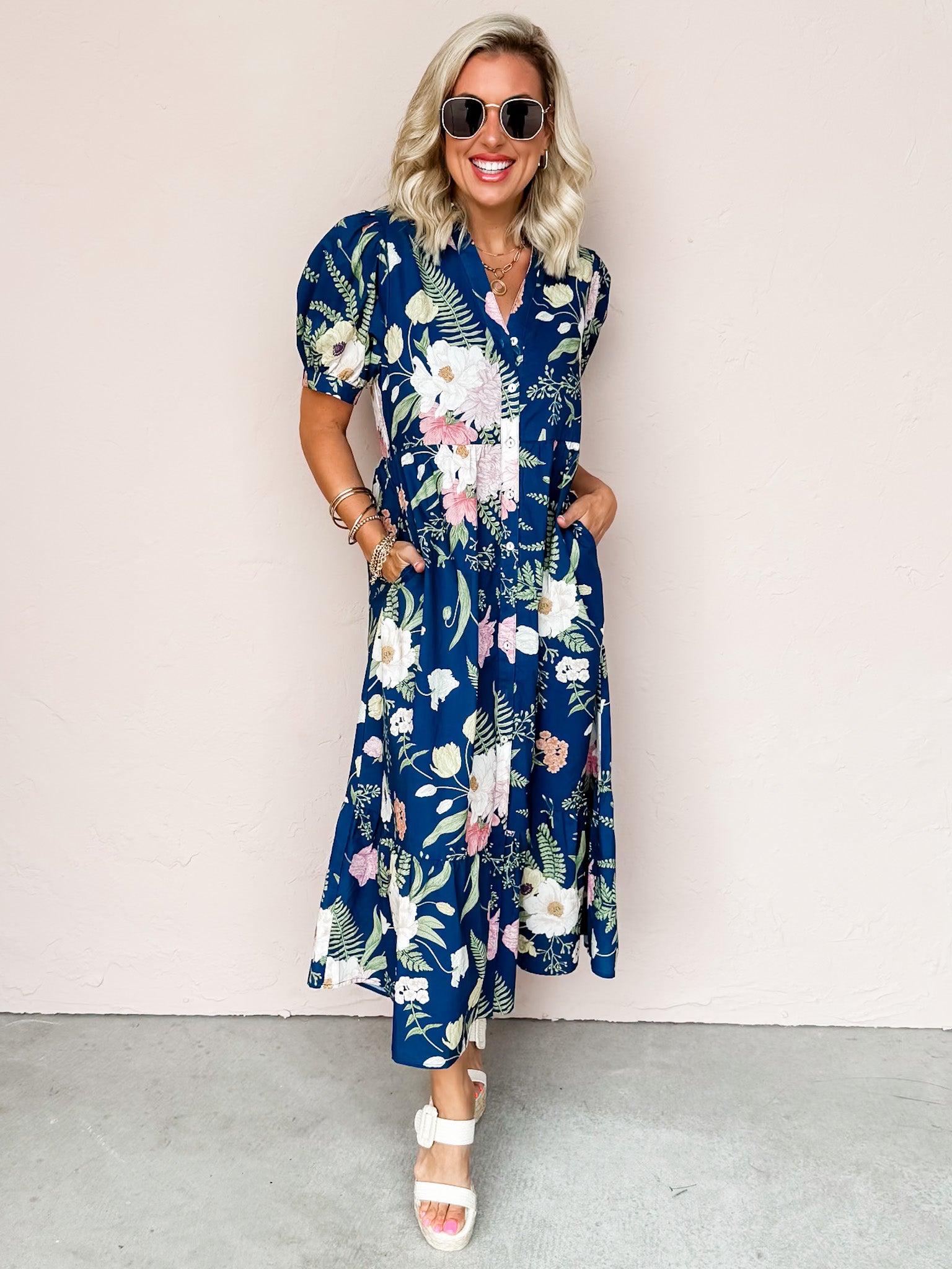 Captivating Gardens Floral Tiered Midi Dress