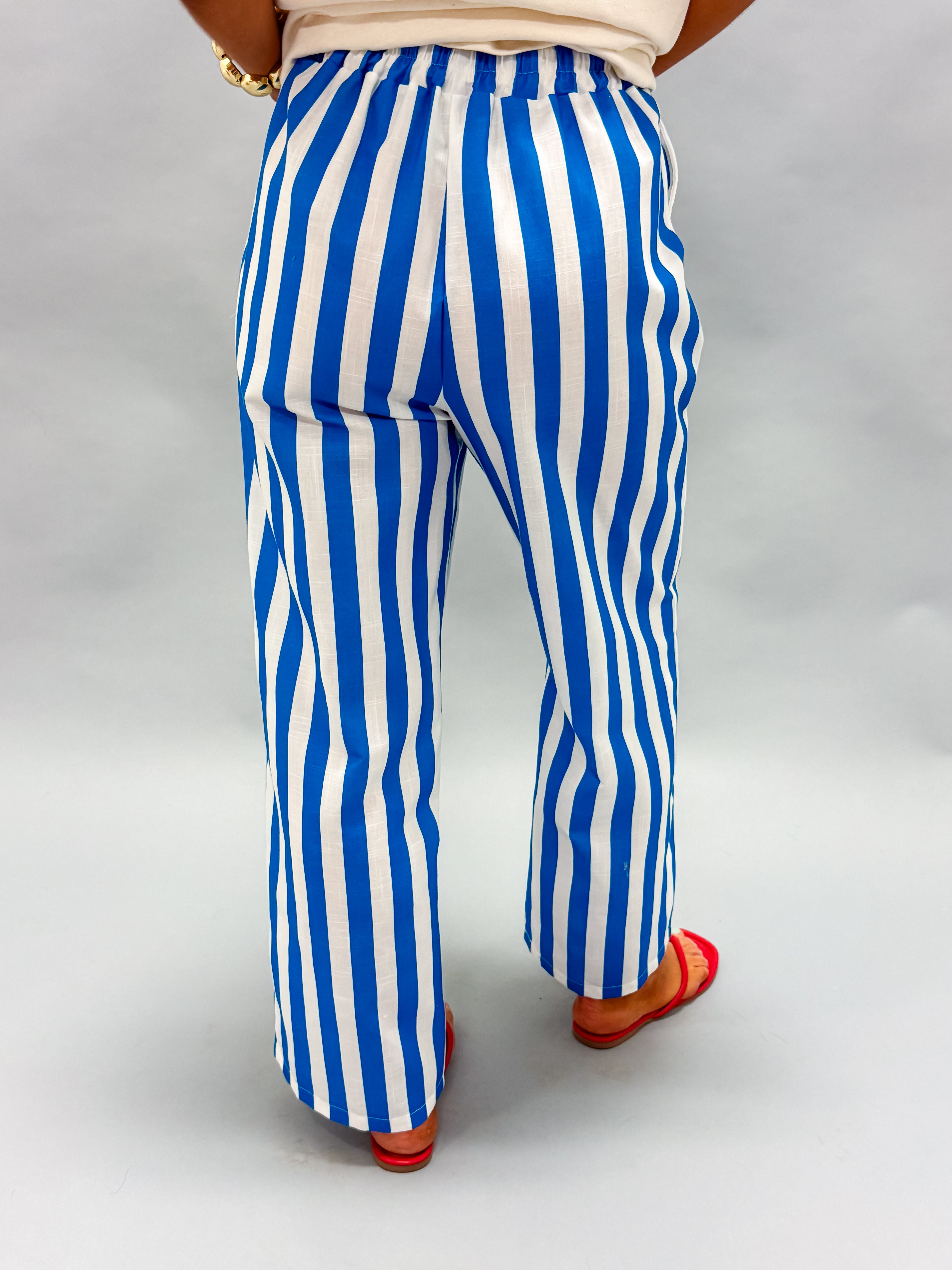 Carina Striped Drawstring Wide Leg Pants-Blue