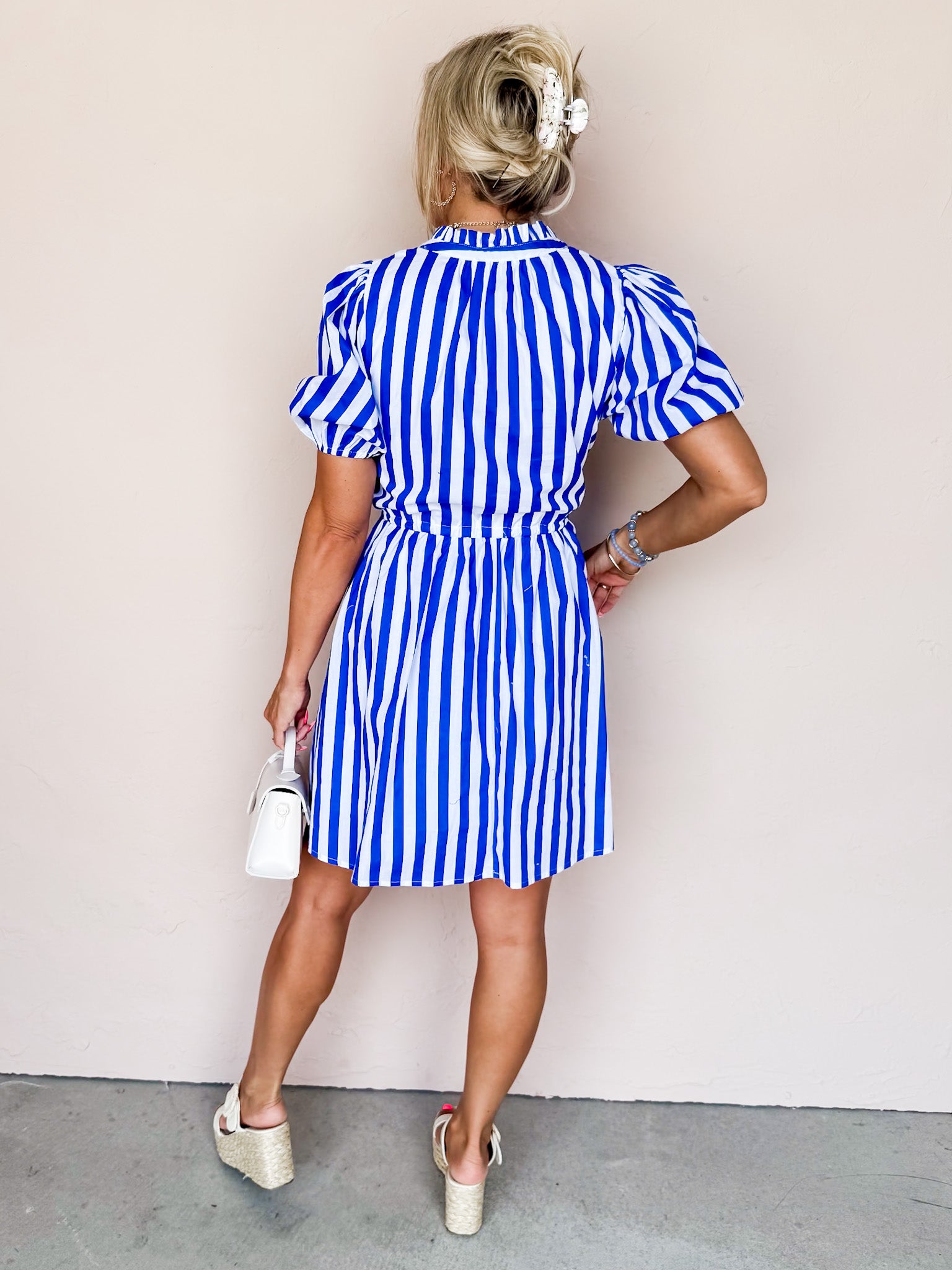 Carolina Shores Striped Tie Waist Mini Dress