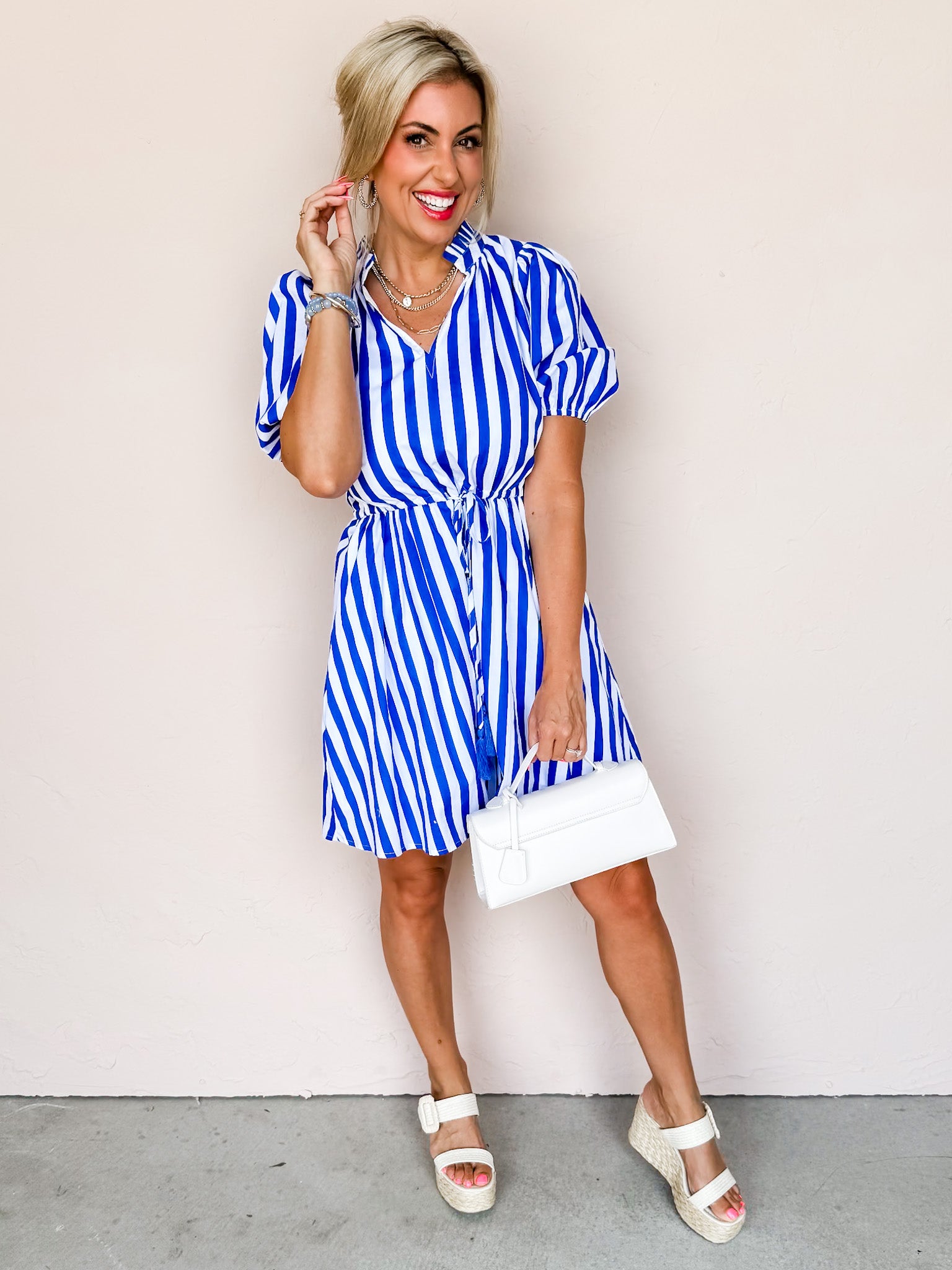 Carolina Shores Striped Tie Waist Mini Dress