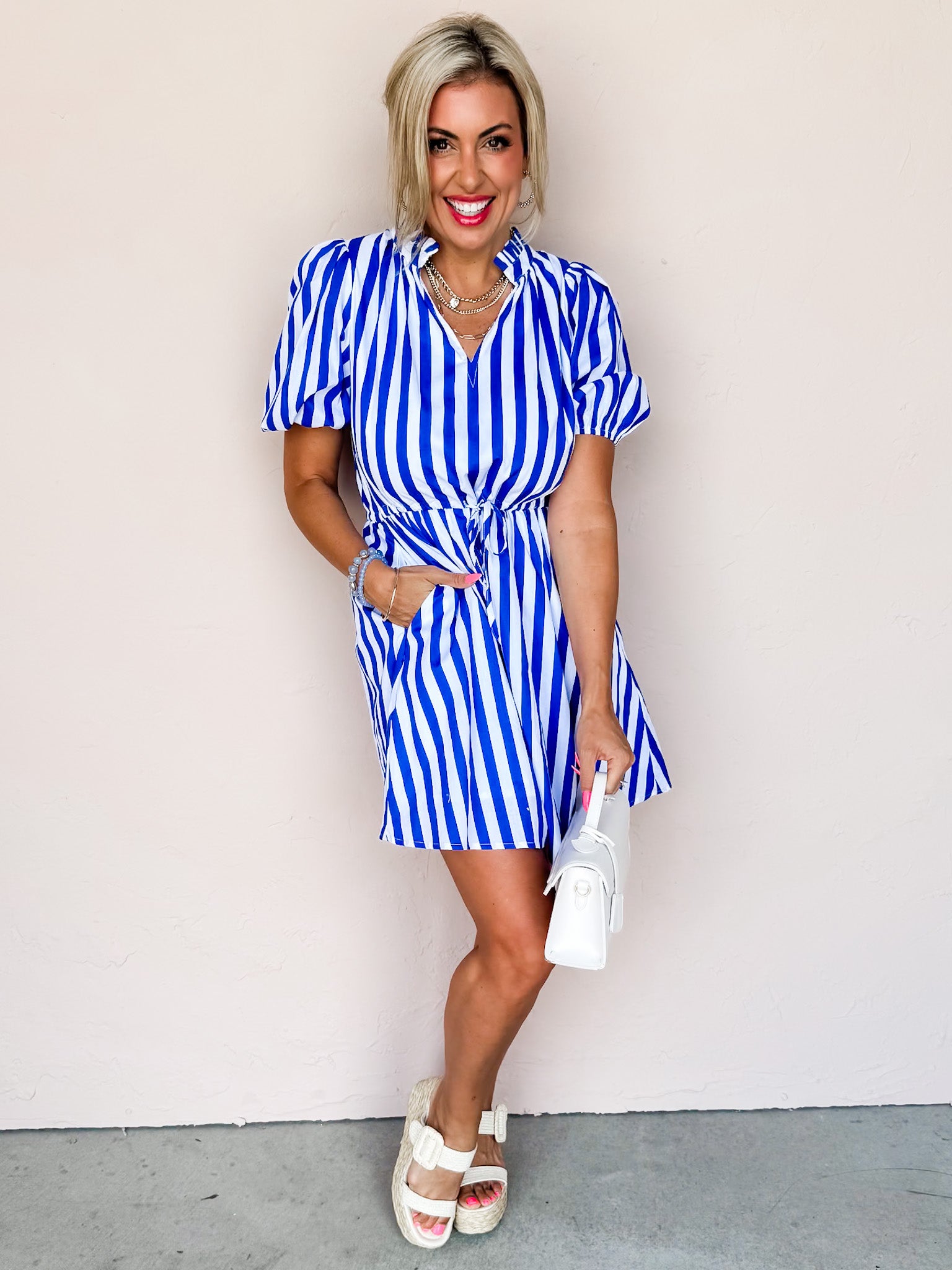 Carolina Shores Striped Tie Waist Mini Dress