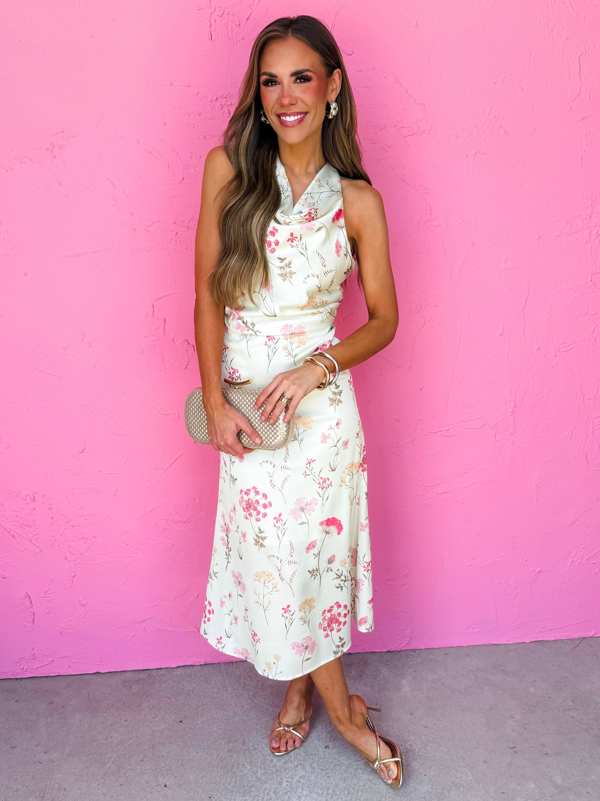 floral satin midi dress Caroline Ombre Royal Blue Simple Color:Rinse Wash A certified head 30%offnotflash