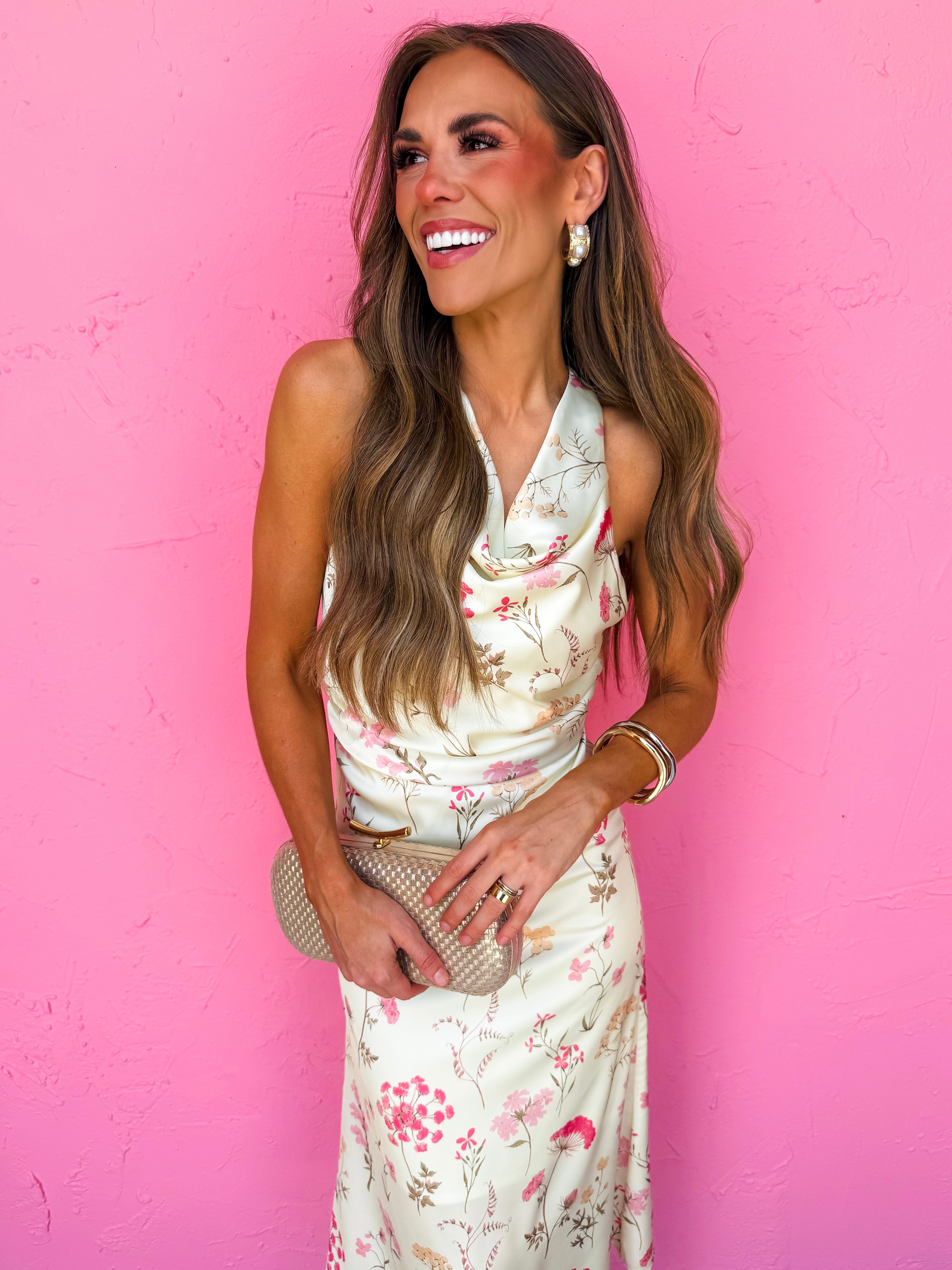 Caroline Floral Satin Midi Dress