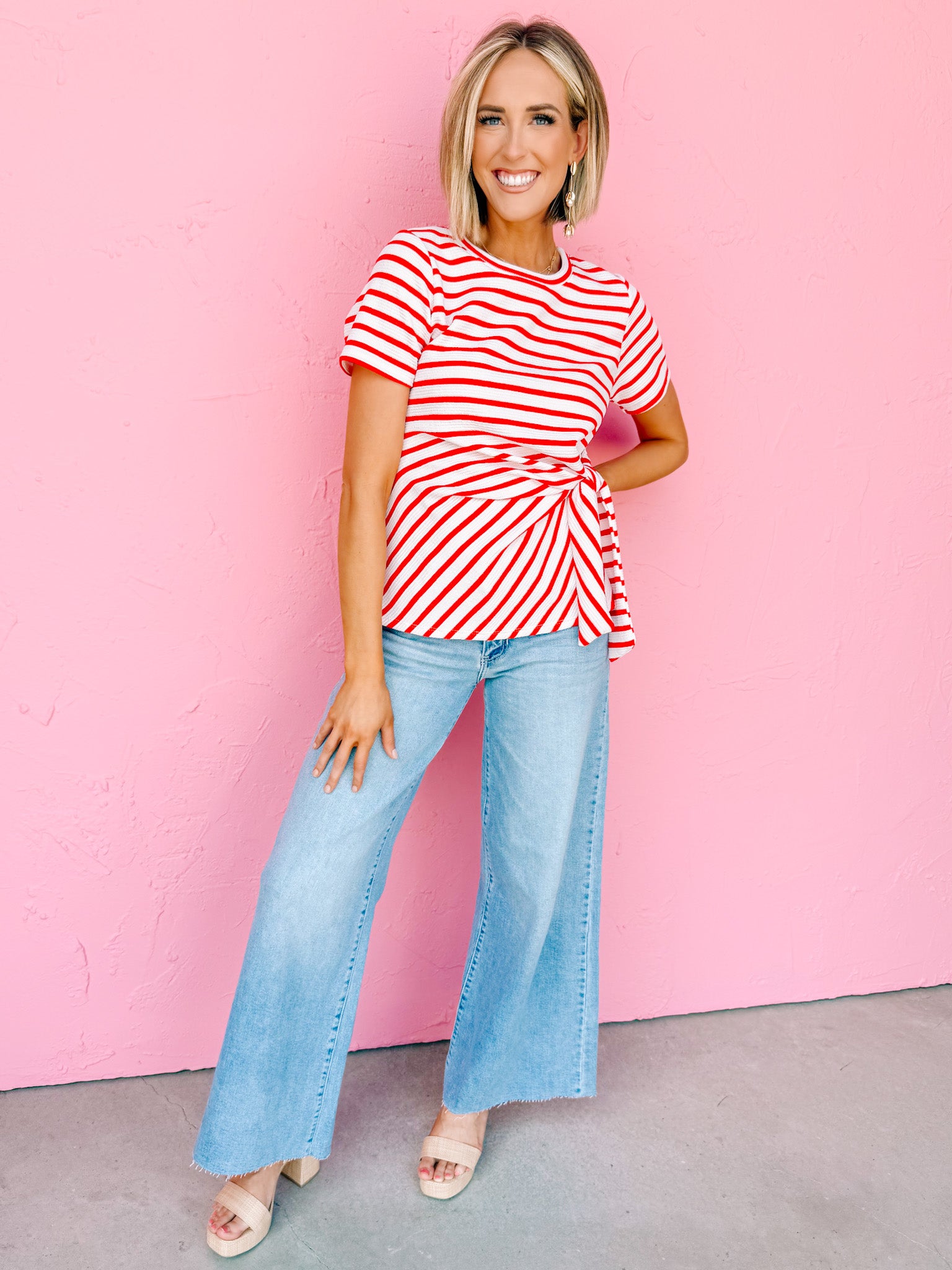 Cary Striped Knot Top-Red