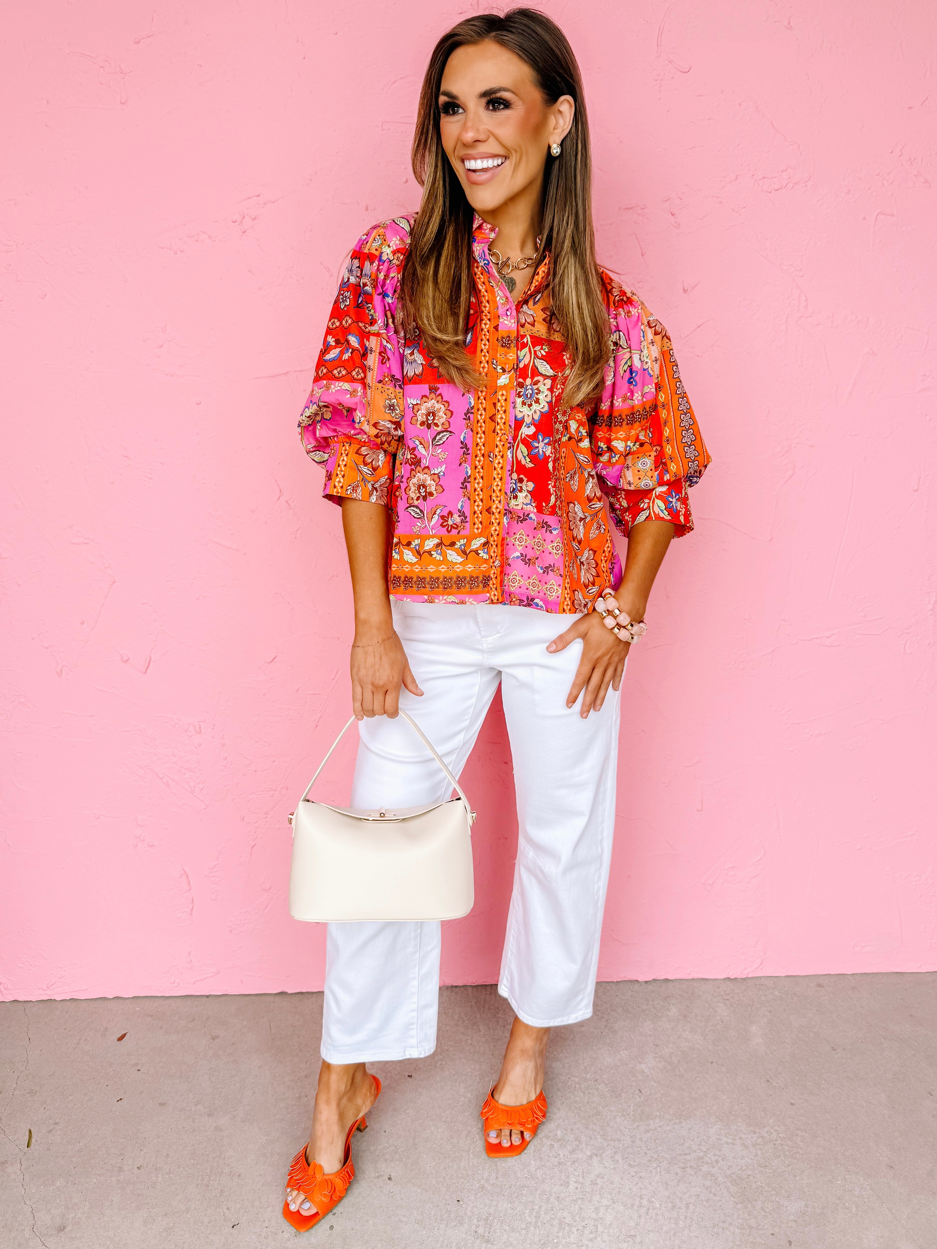 Casey Patchwork Print Balloon Sleeve Top