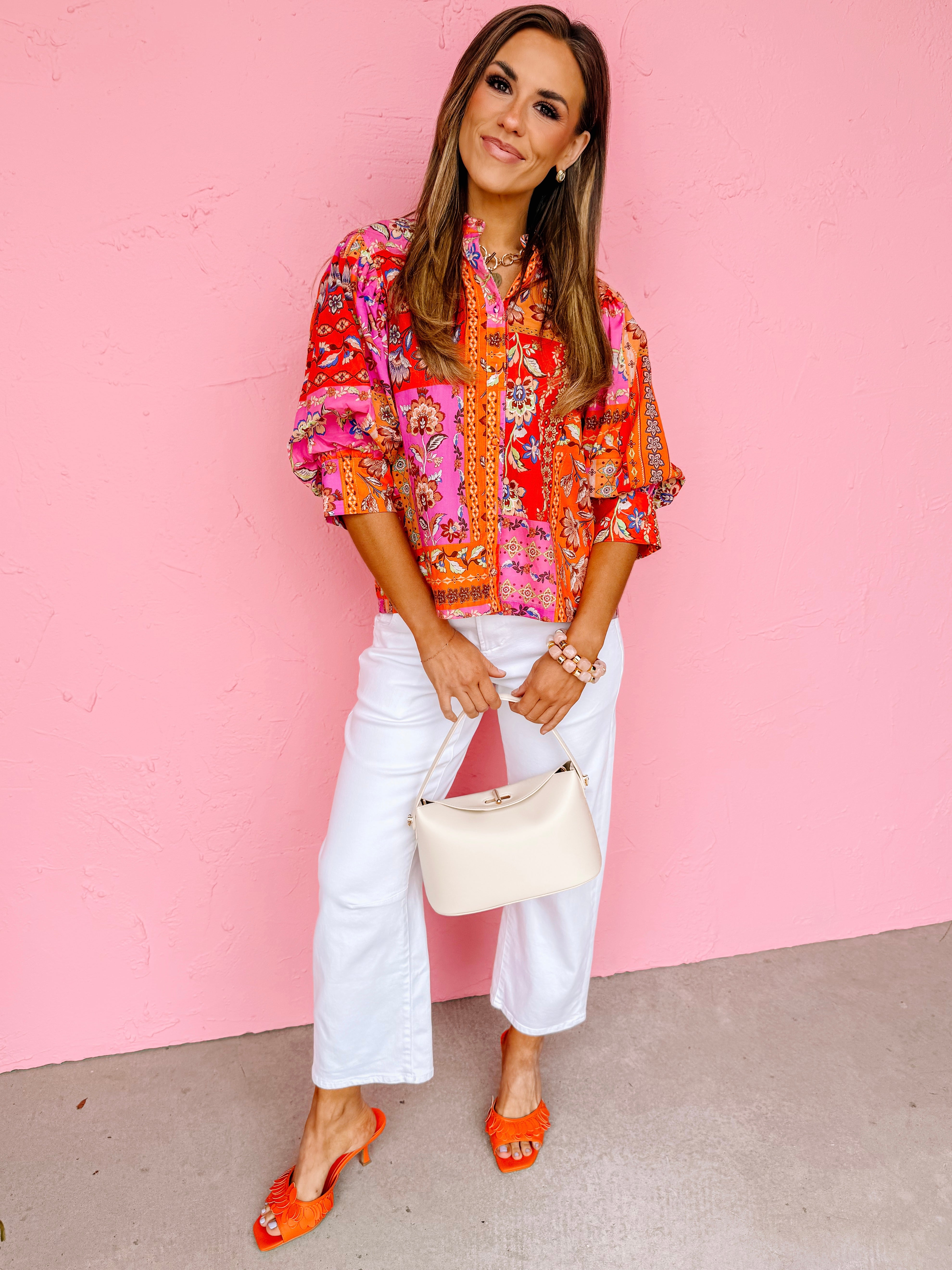 Casey Patchwork Print Balloon Sleeve Top