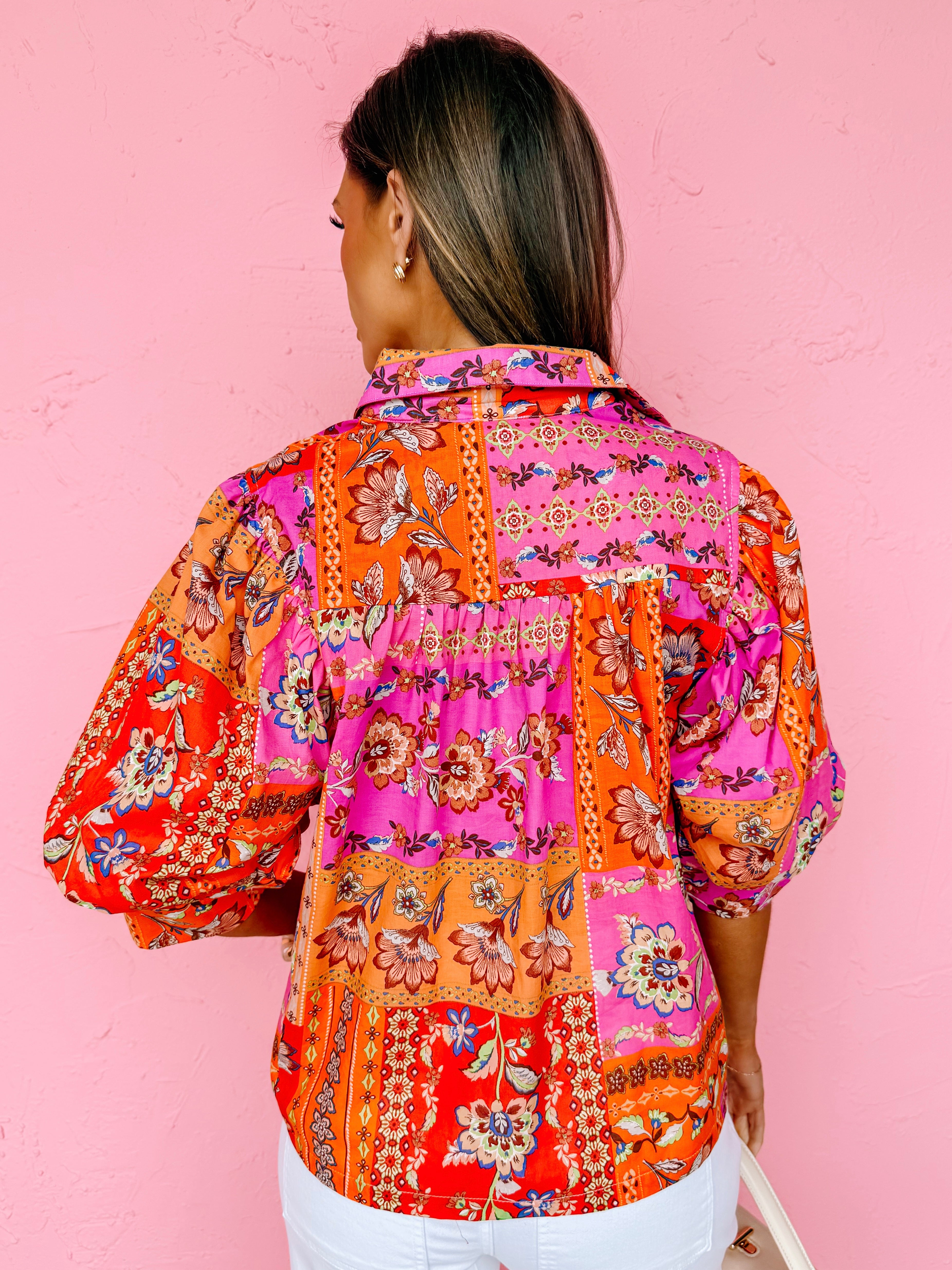 Casey Patchwork Print Balloon Sleeve Top