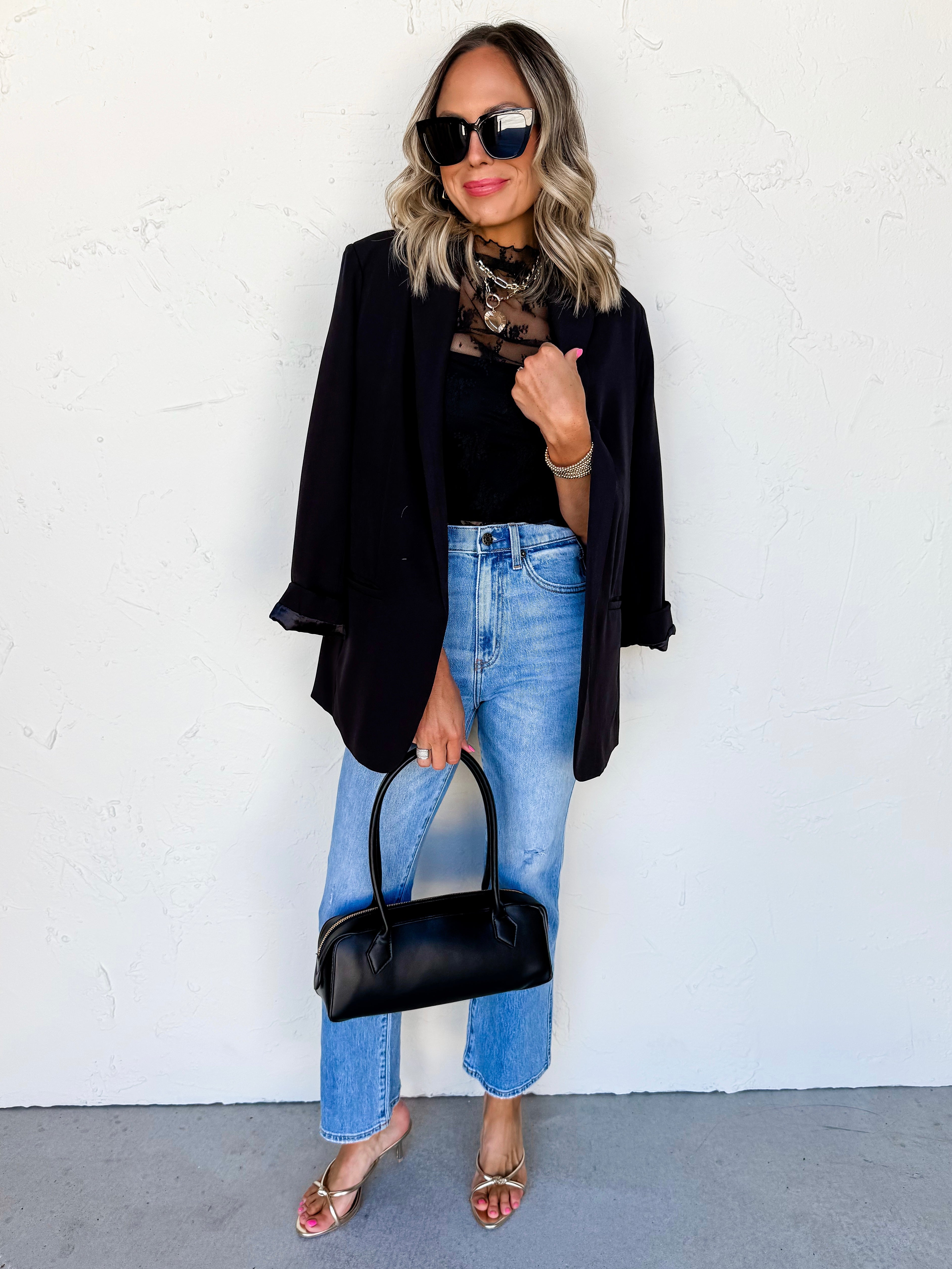 Center of Attention Short Sleeve Lace Layering Top-Black