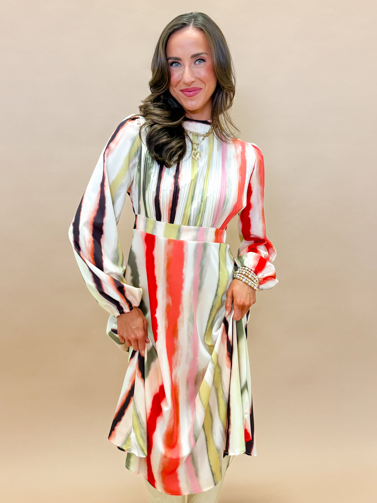 Chandler Striped Pleated Midi Dress