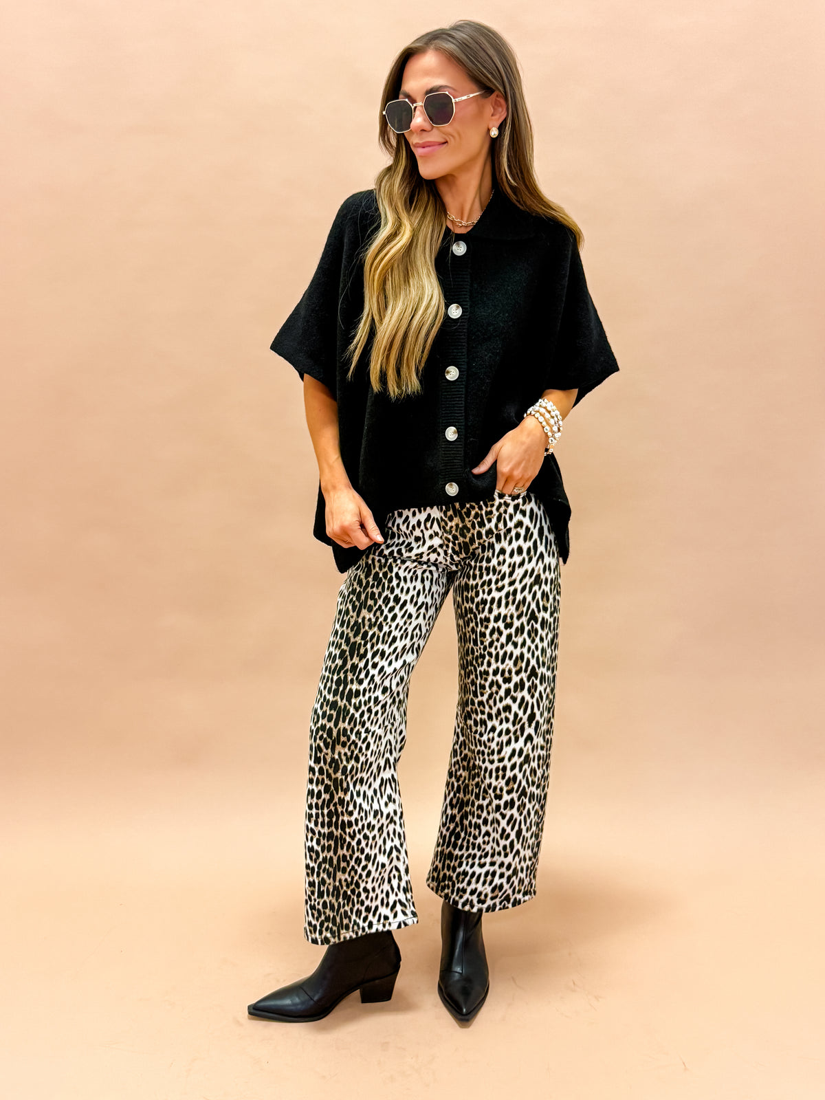 Cheyenne Button Up Cape Cardigan-Black
