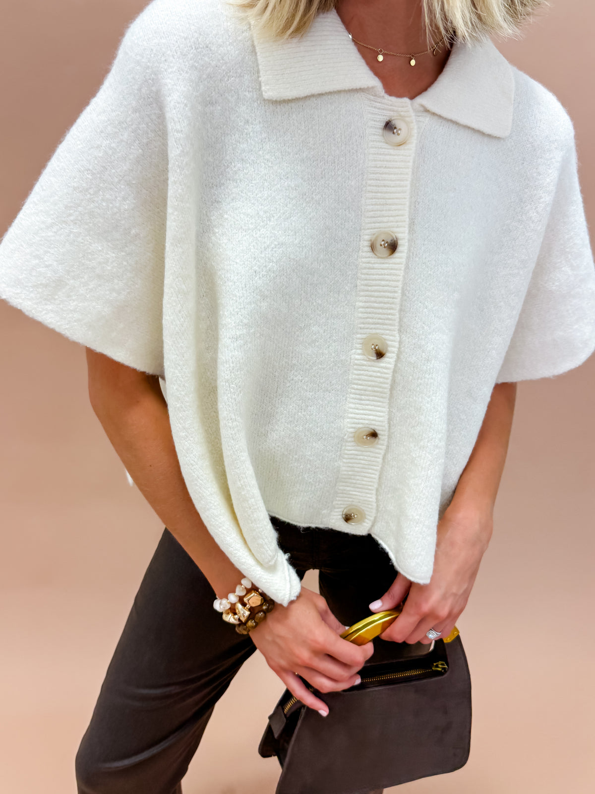 Cheyenne Button Up Cape Cardigan-Ivory