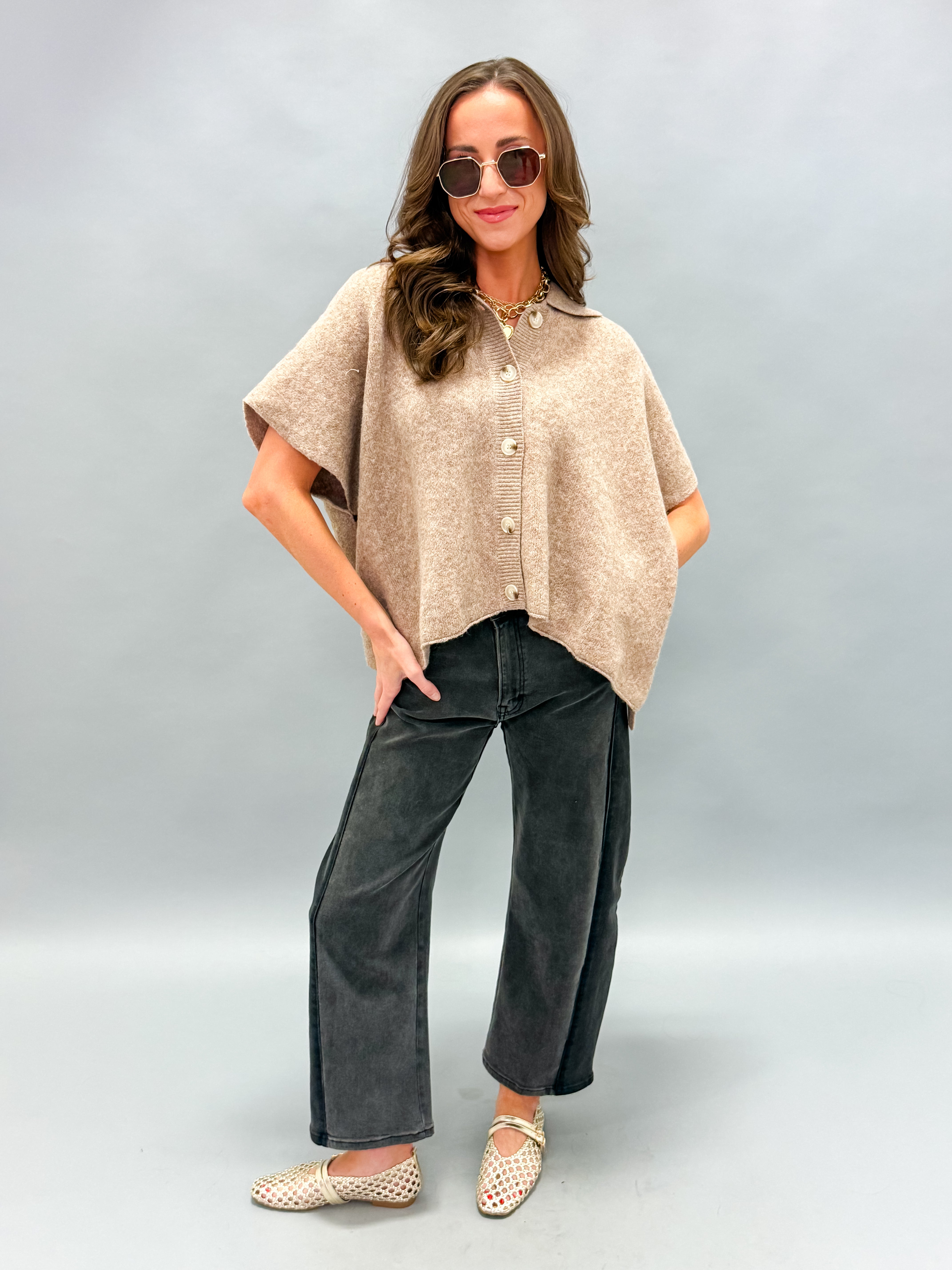 Cheyenne Button Up Cape Cardigan-Latte