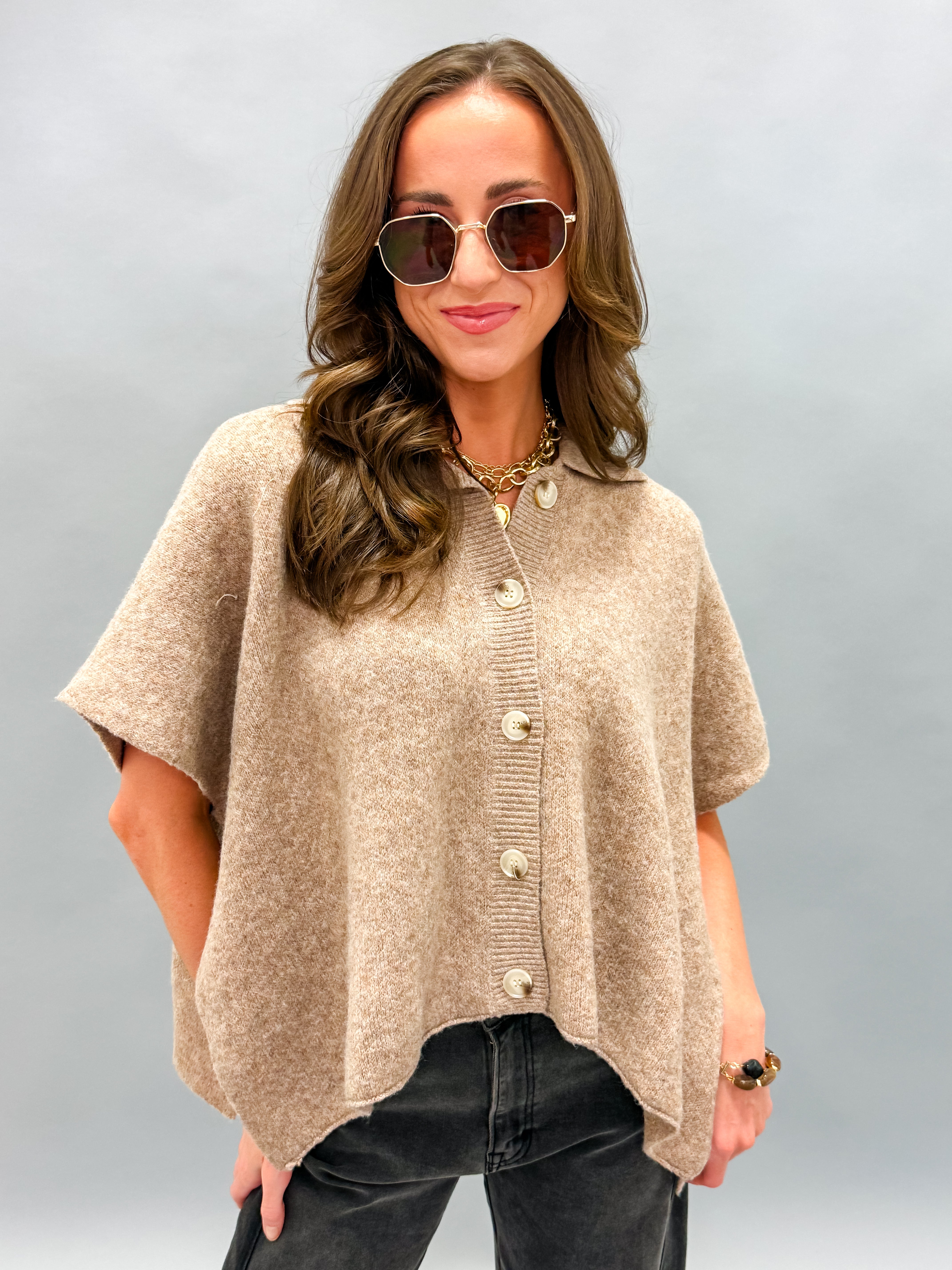 Cheyenne Button Up Cape Cardigan-Latte