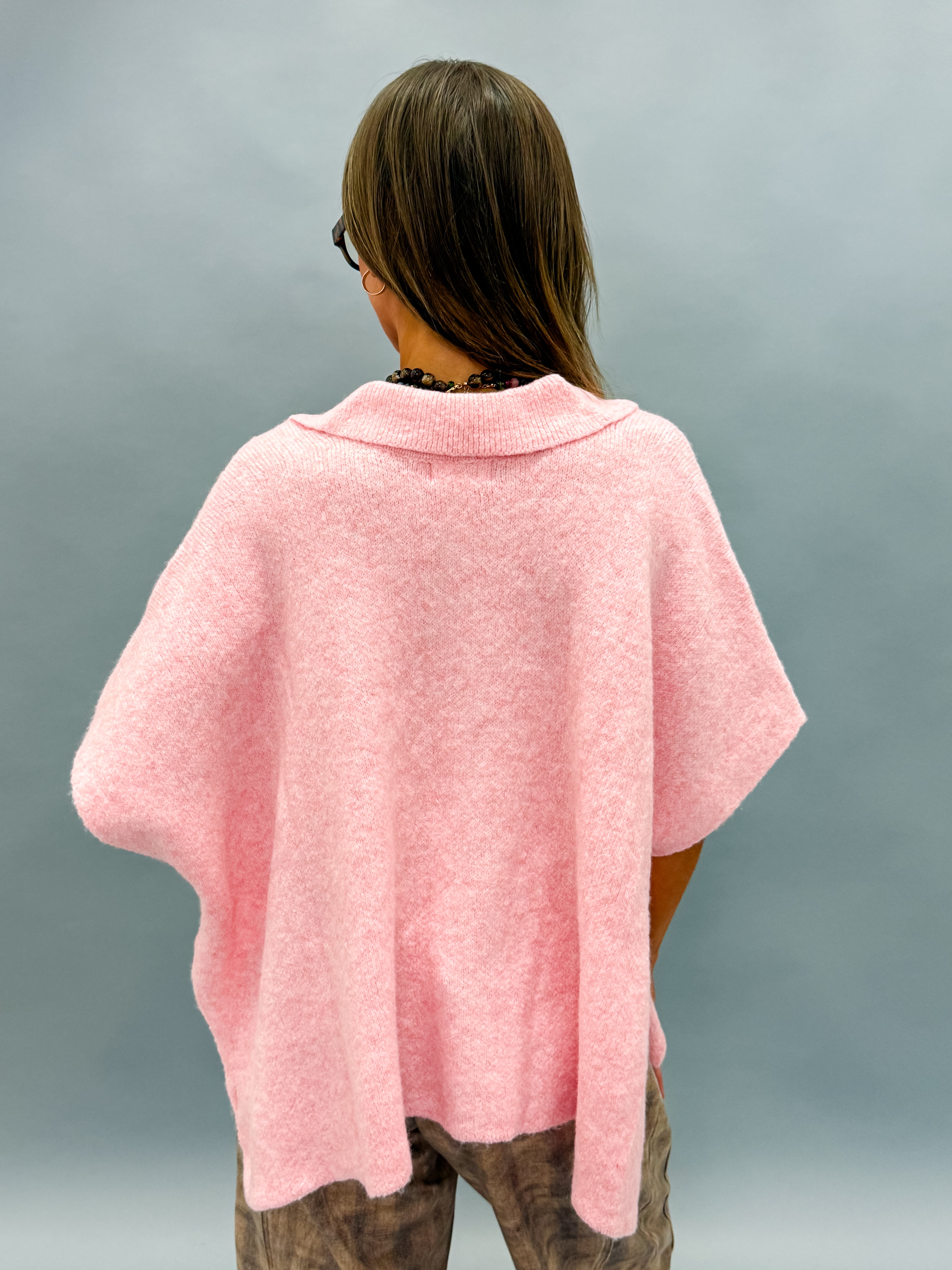 Cheyenne Button Up Cape Cardigan-Pink