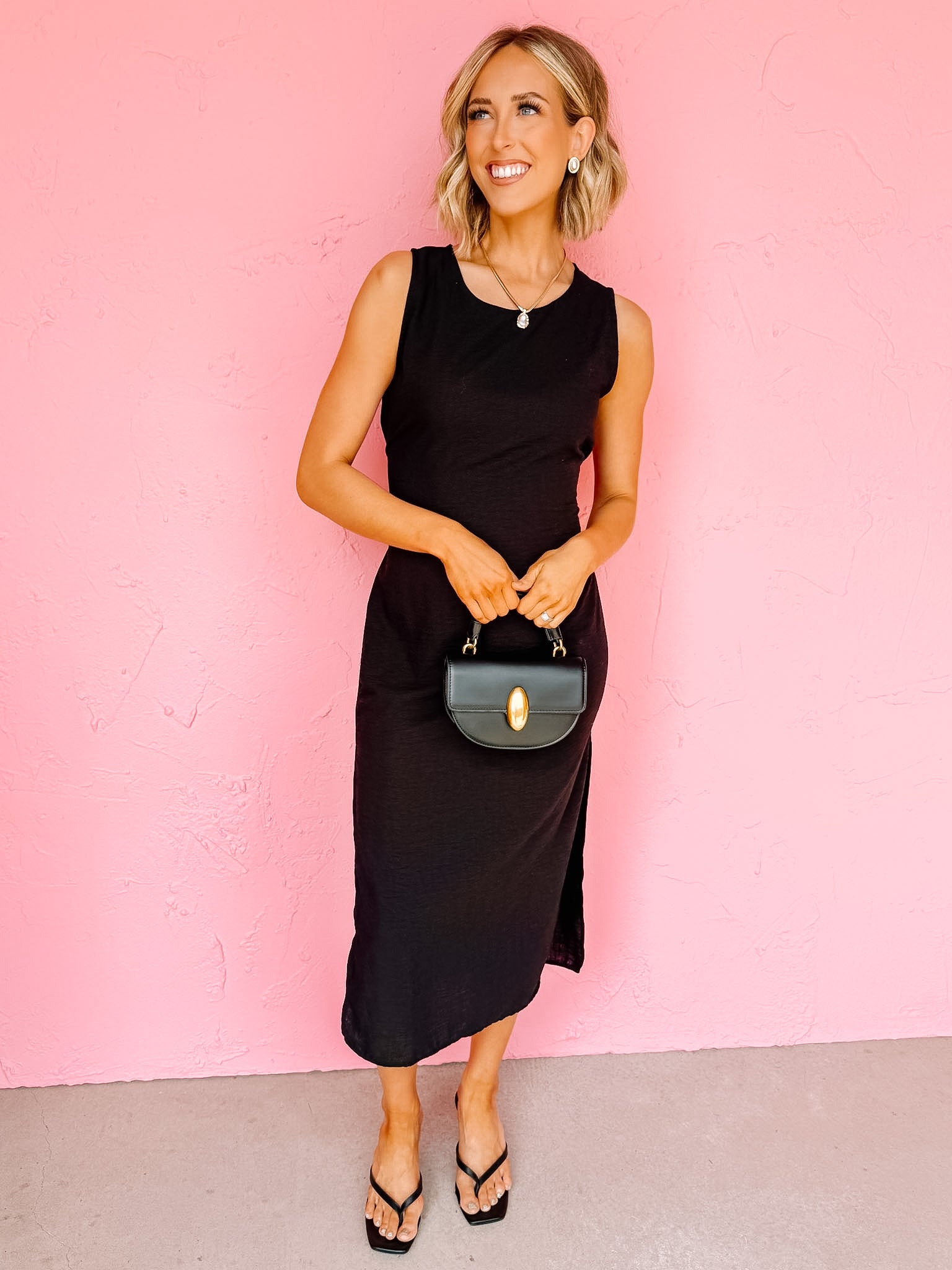 Christina Woven Tie Midi Dress-Black