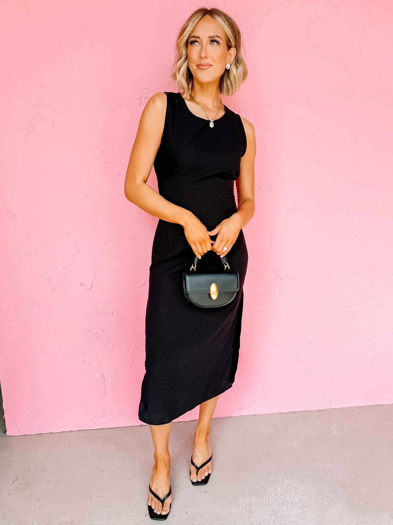 Christina Woven Tie Midi Dress-Black