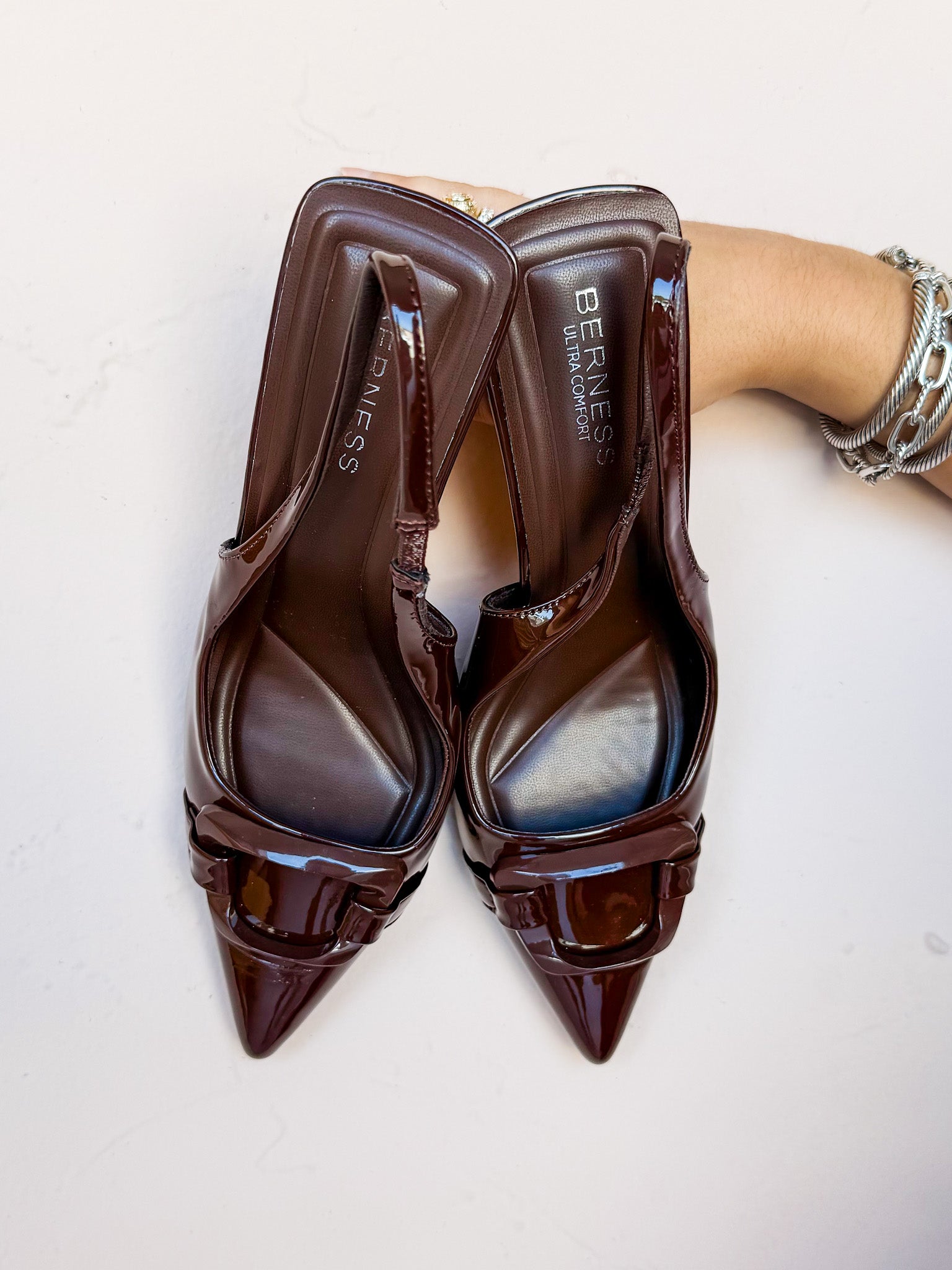 Cindy Pointed Toe Slingback Heels-Brown