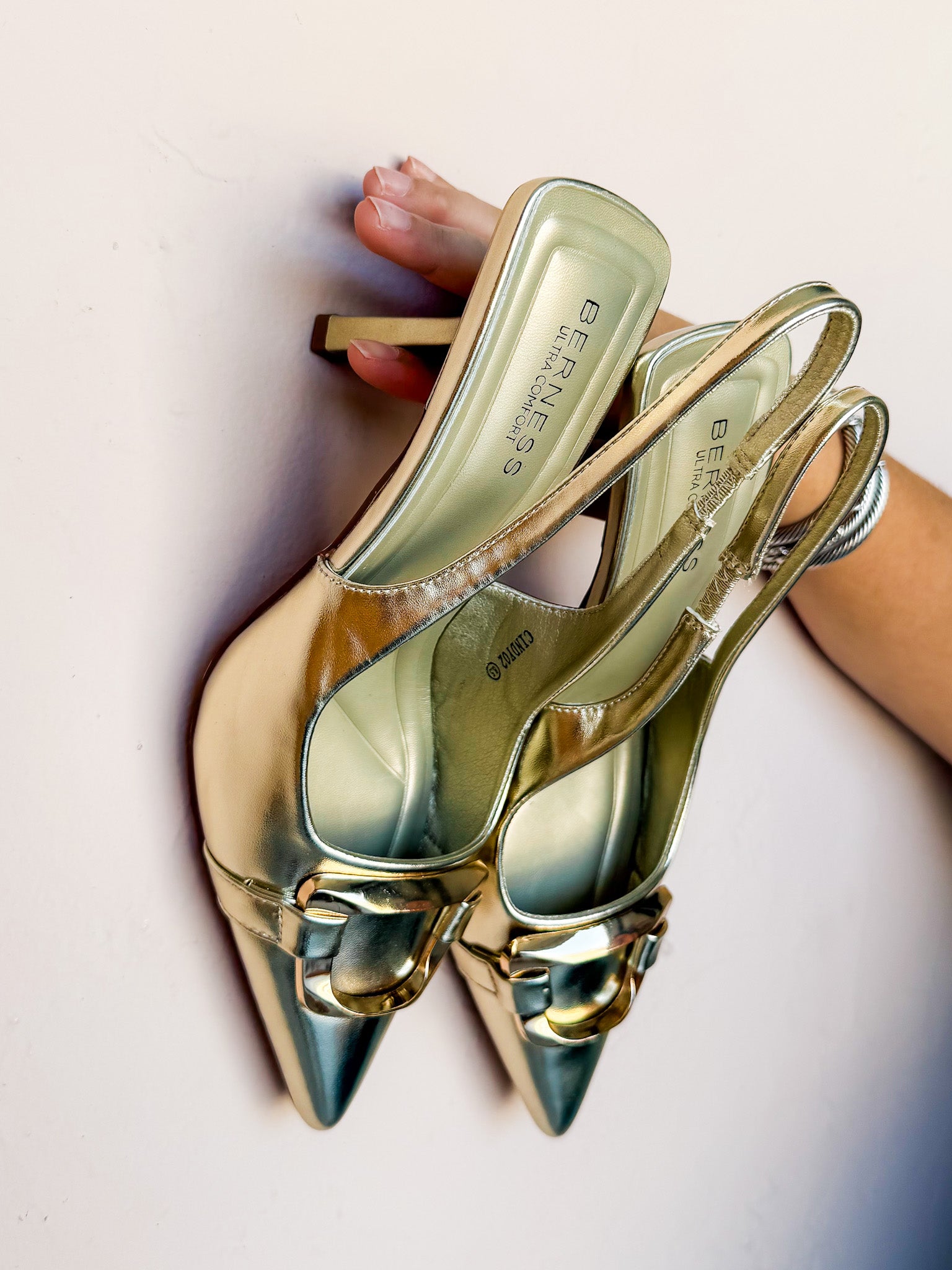 Cindy Pointed Toe Slingback Heels-Gold